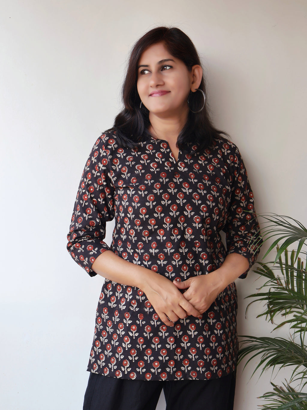 Breezy Black Bagru Hand Block Cotton Straight Short Top