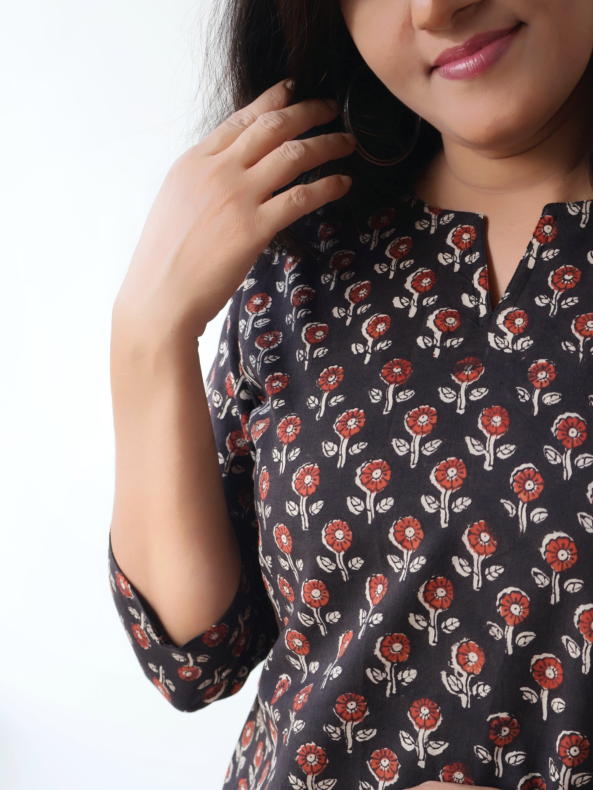 Breezy Black Bagru Hand Block Cotton Straight Short Top