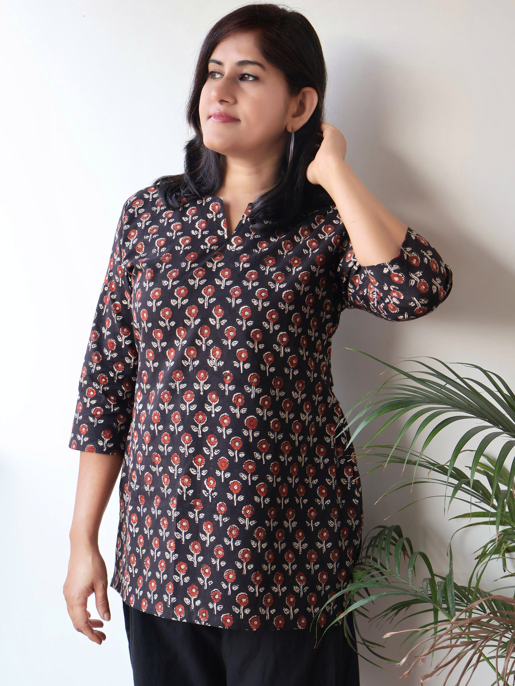 Breezy Black Bagru Hand Block Cotton Straight Short Top