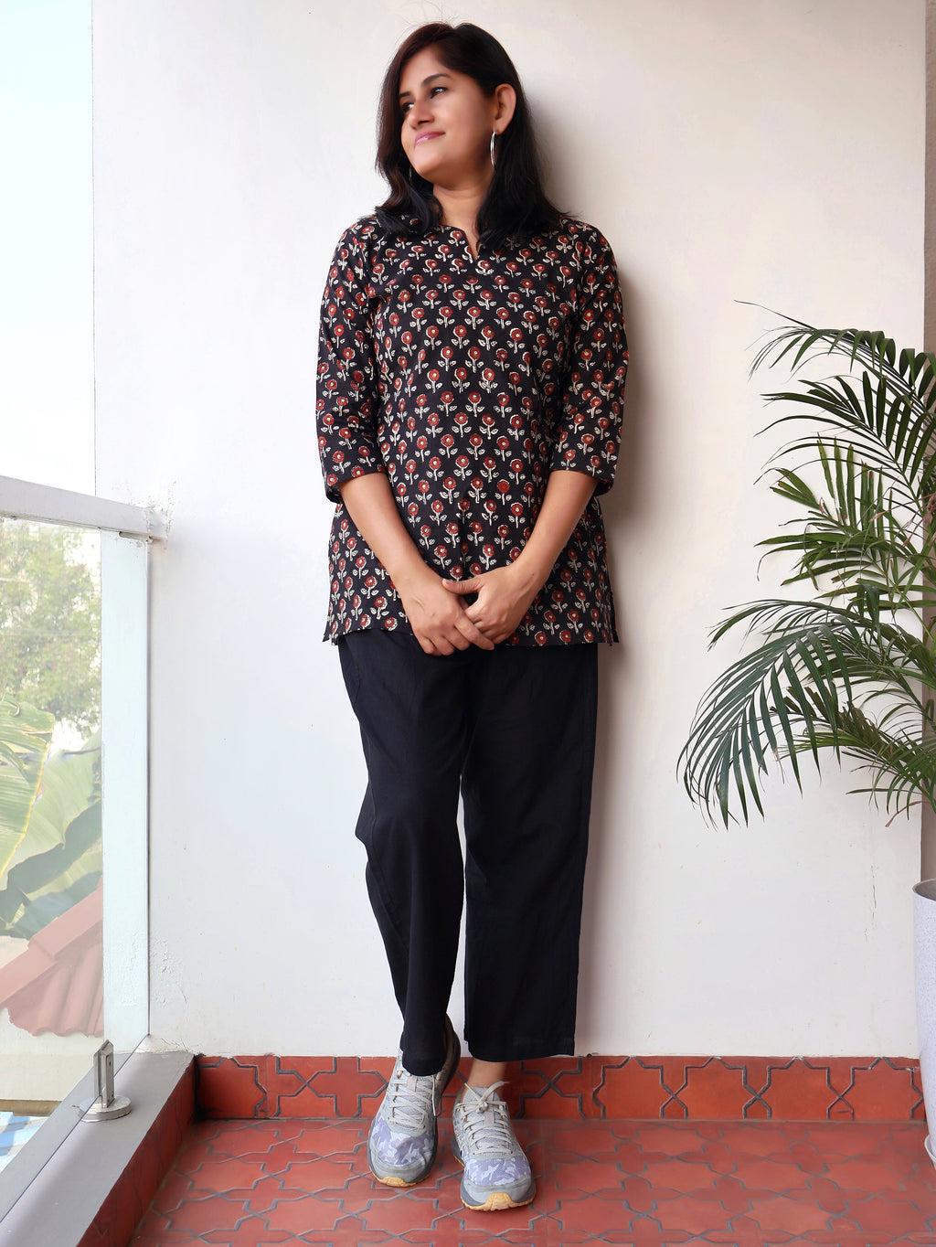 Breezy Black Bagru Hand Block Cotton Straight Short Top