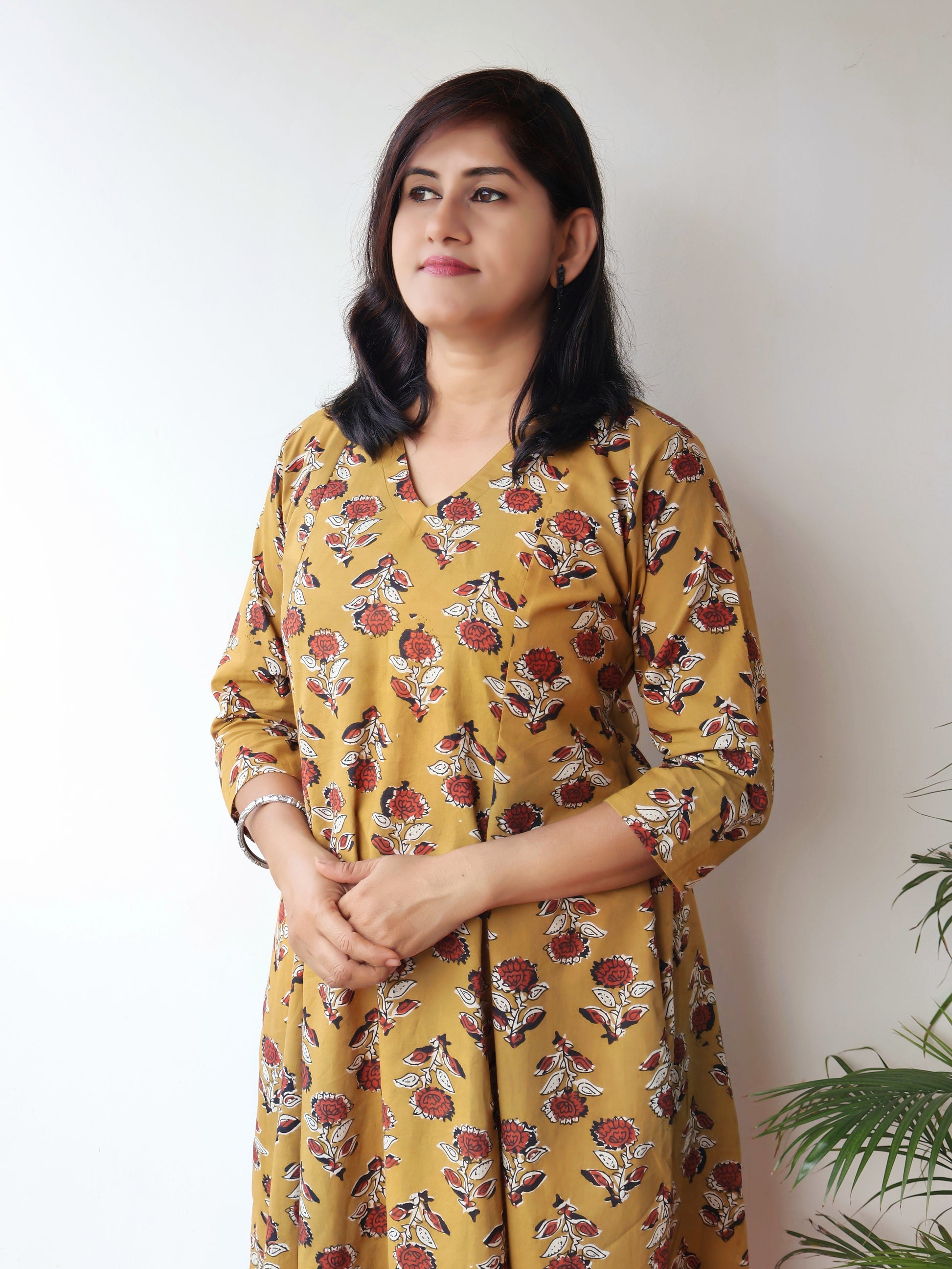 Earthy Mustard Bagru Hand Block Cotton Kurta