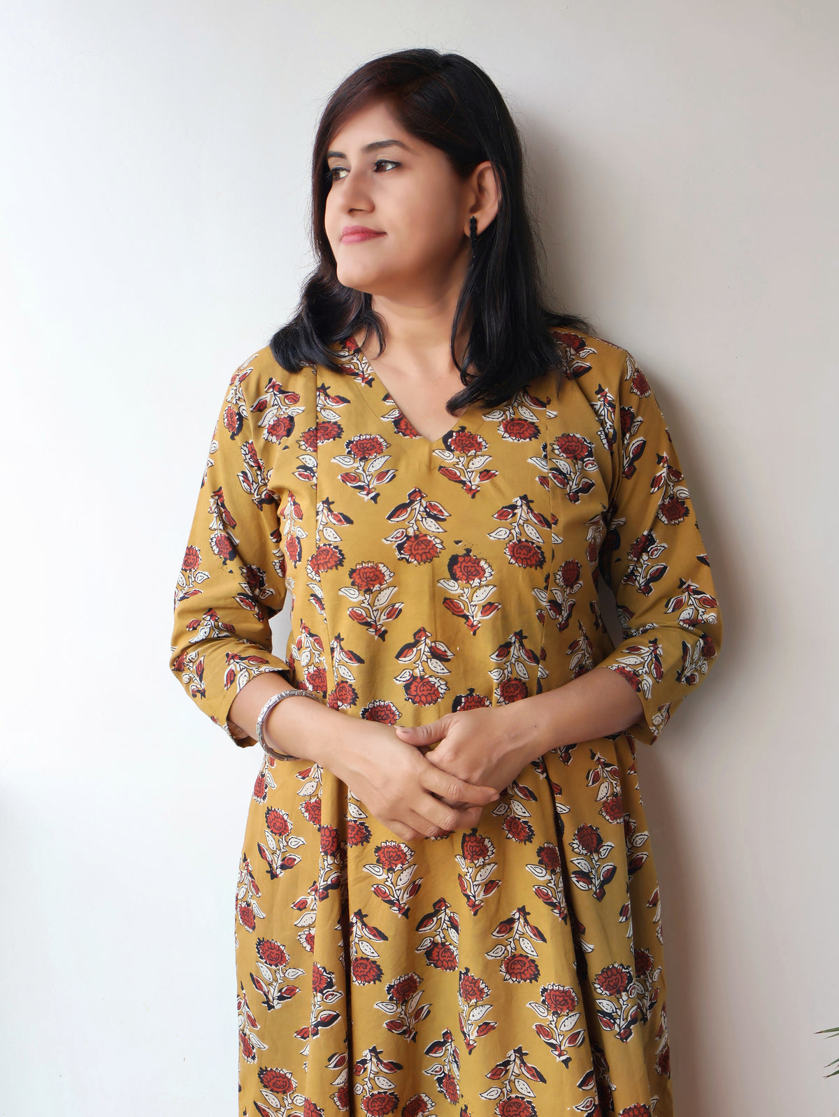 Earthy Mustard Bagru Hand Block Cotton Kurta