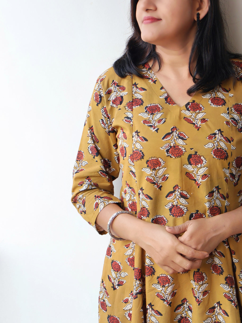 Earthy Mustard Bagru Hand Block Cotton Kurta