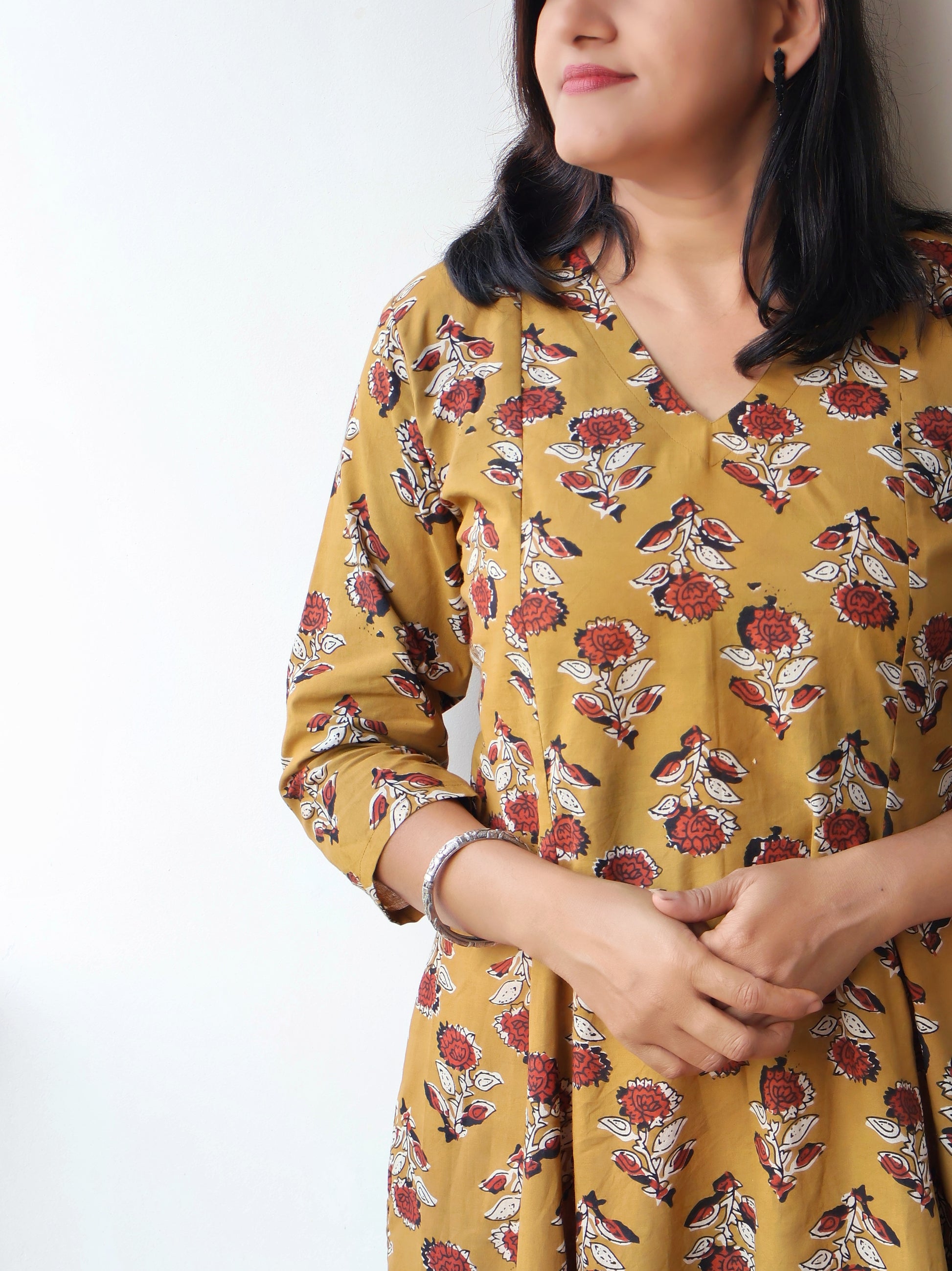 Earthy Mustard Bagru Hand Block Cotton Kurta