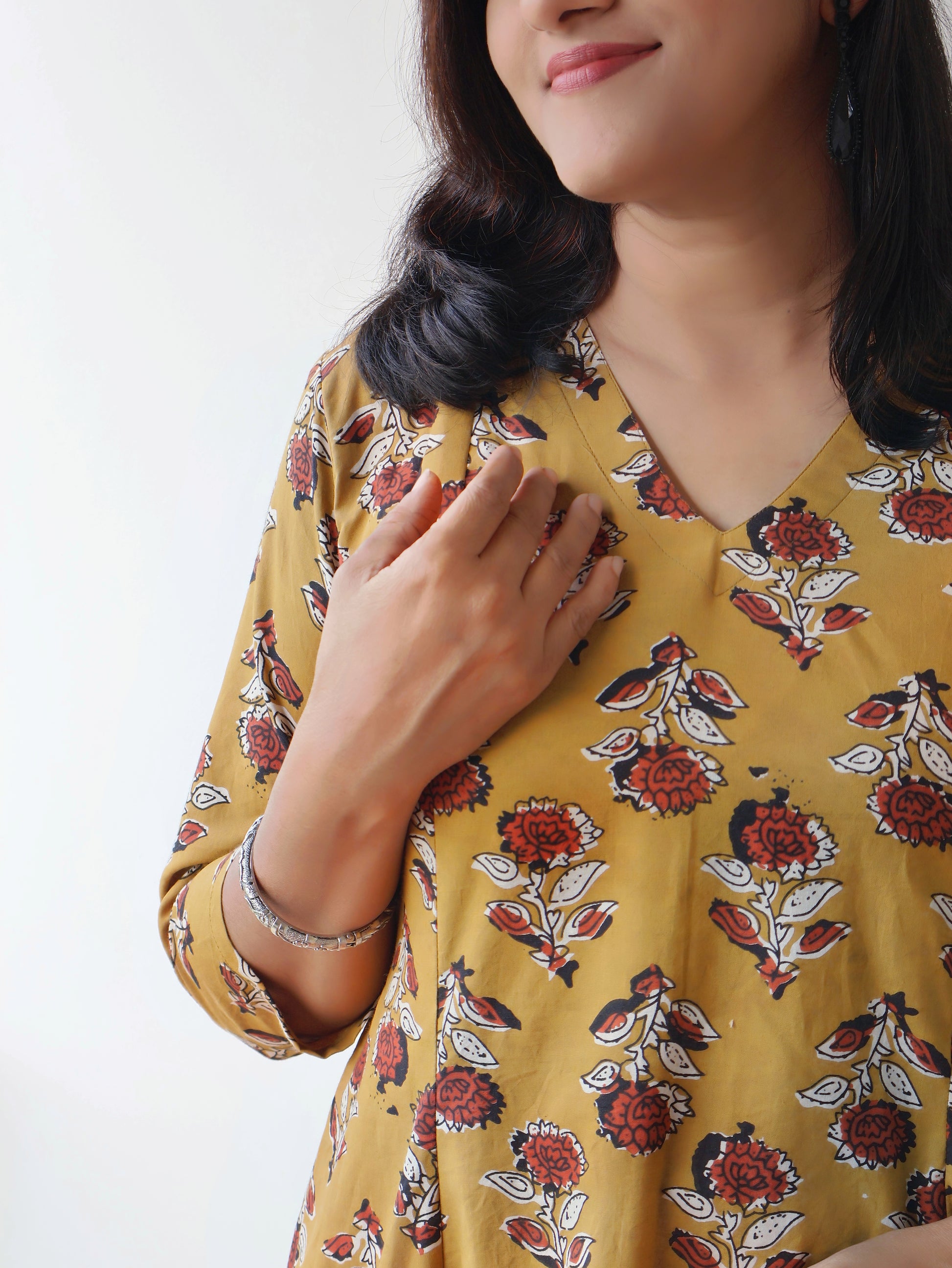 Earthy Mustard Bagru Hand Block Cotton Kurta