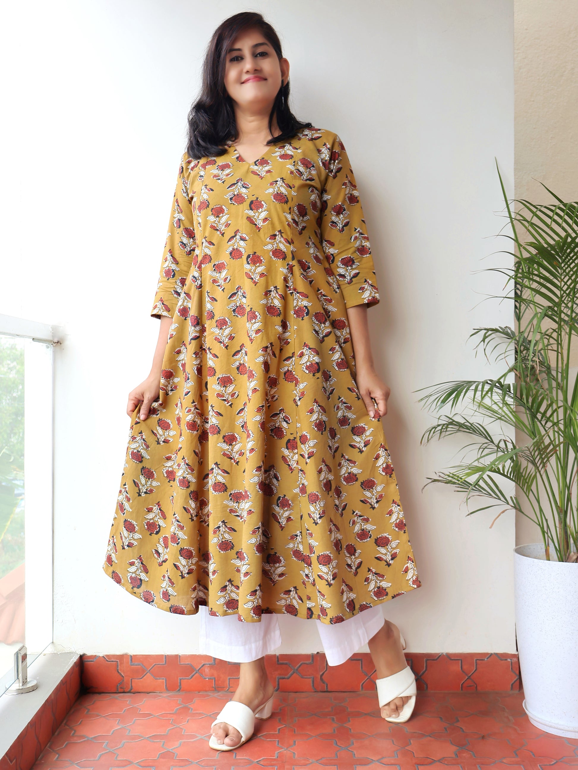 Earthy Mustard Bagru Hand Block Cotton Kurta