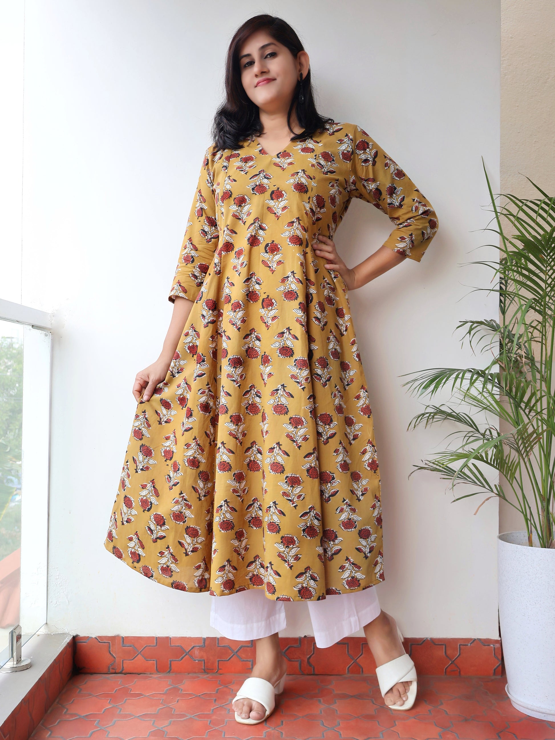 Earthy Mustard Bagru Hand Block Cotton Kurta
