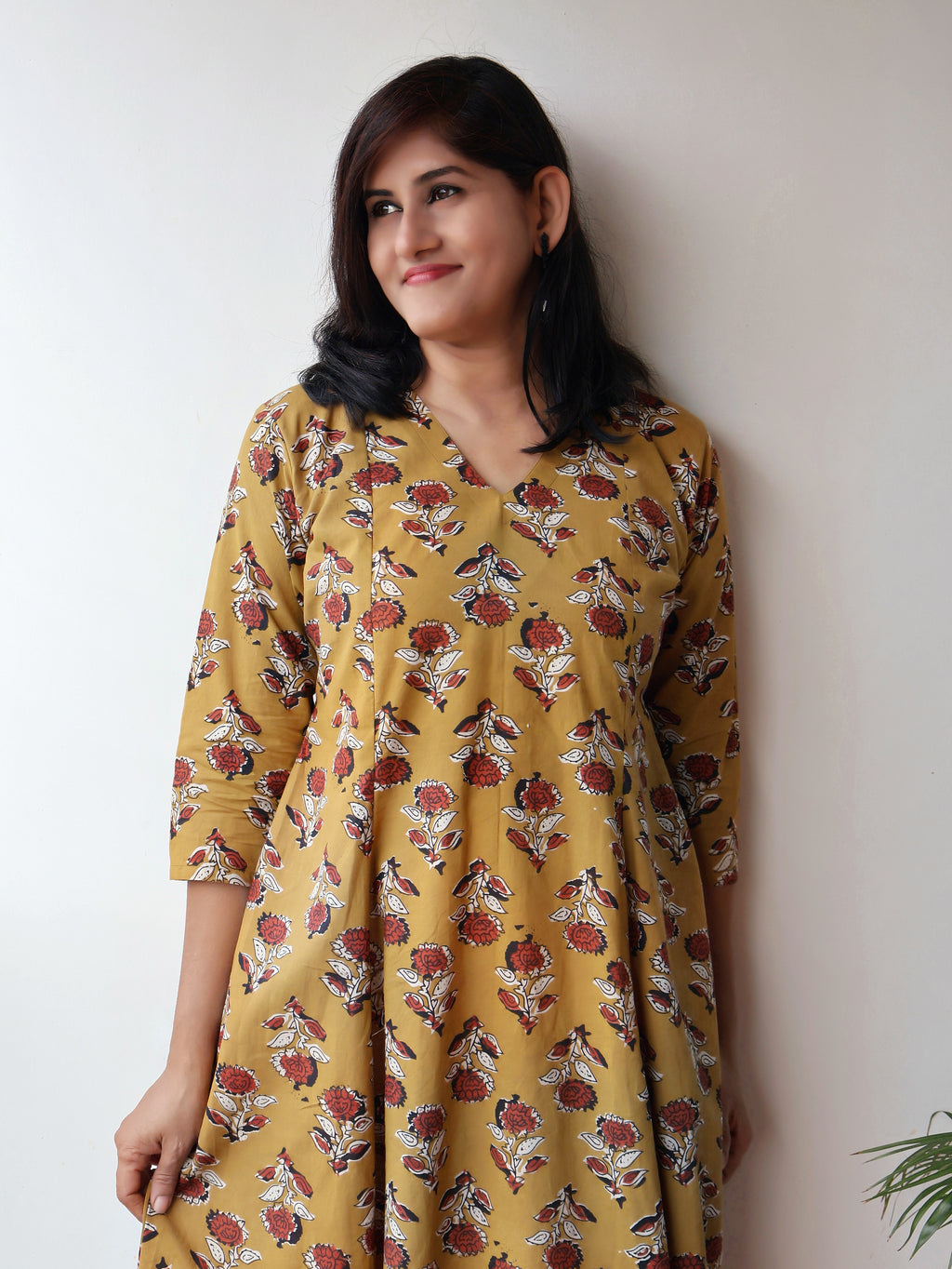 Earthy Mustard Bagru Hand Block Cotton Kurta