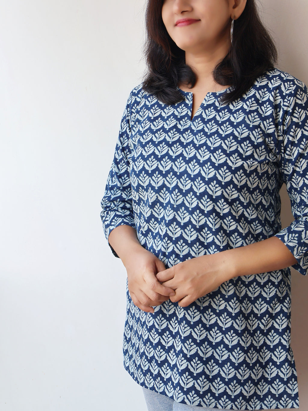 Indigo Ira Dabu Hand Block Cotton Straight Short Top