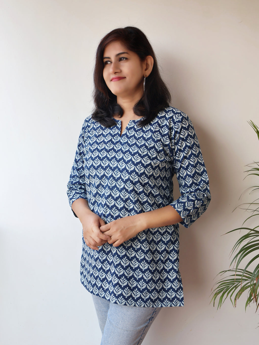 Indigo Ira Dabu Hand Block Cotton Straight Short Top