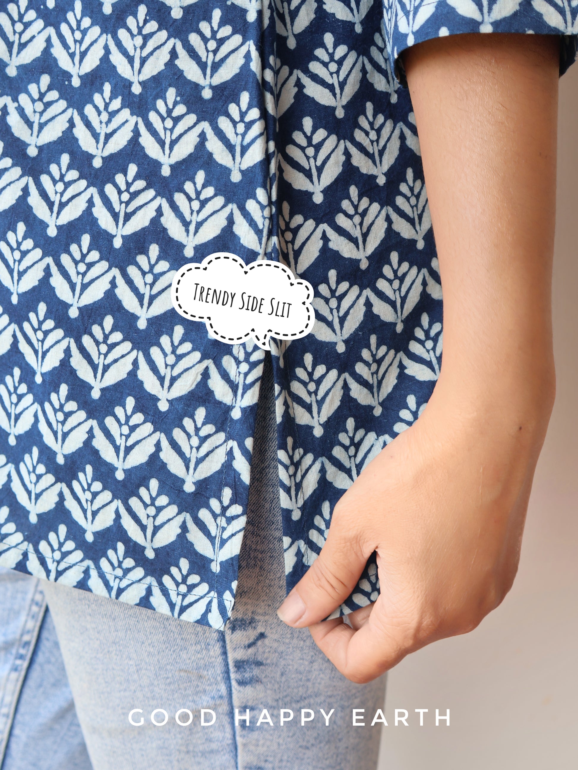 Indigo Ira Dabu Hand Block Cotton Straight Short Top