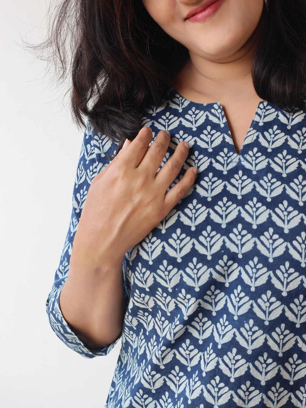 Indigo Ira Dabu Hand Block Cotton Straight Short Top