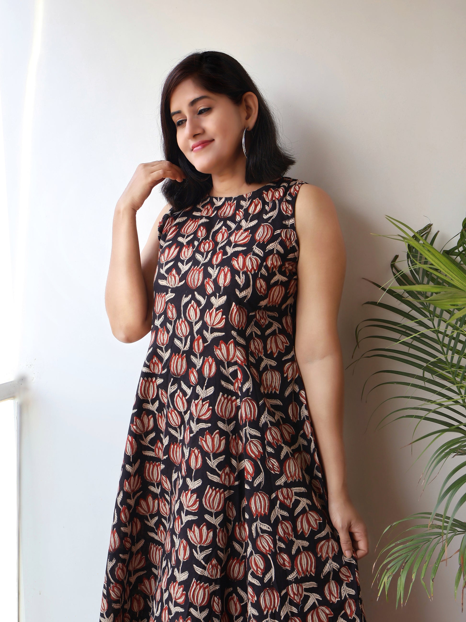 Black Truffle Bagru Hand Block Sleeveless Cotton Kurta