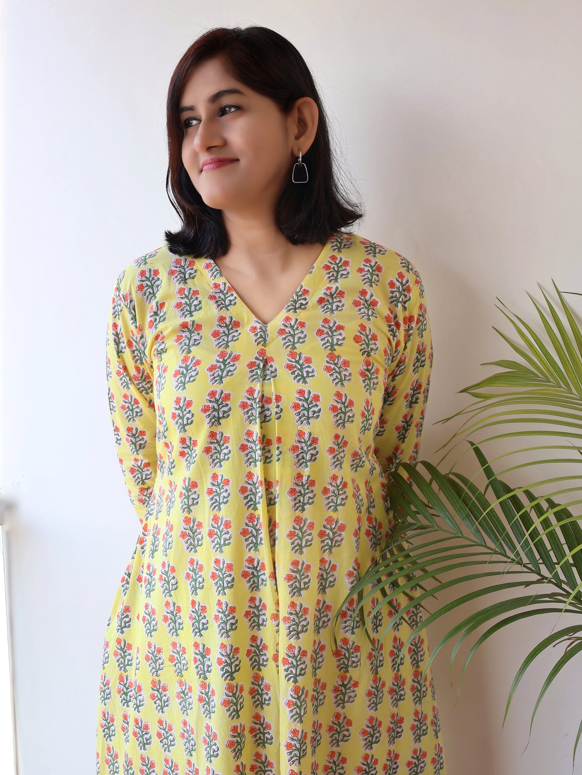 Yellow Glow Sanganeri Hand Block Cotton Kurta