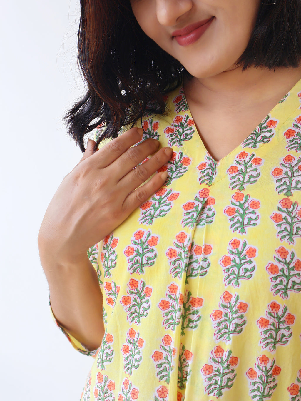 Yellow Glow Sanganeri Hand Block Cotton Kurta