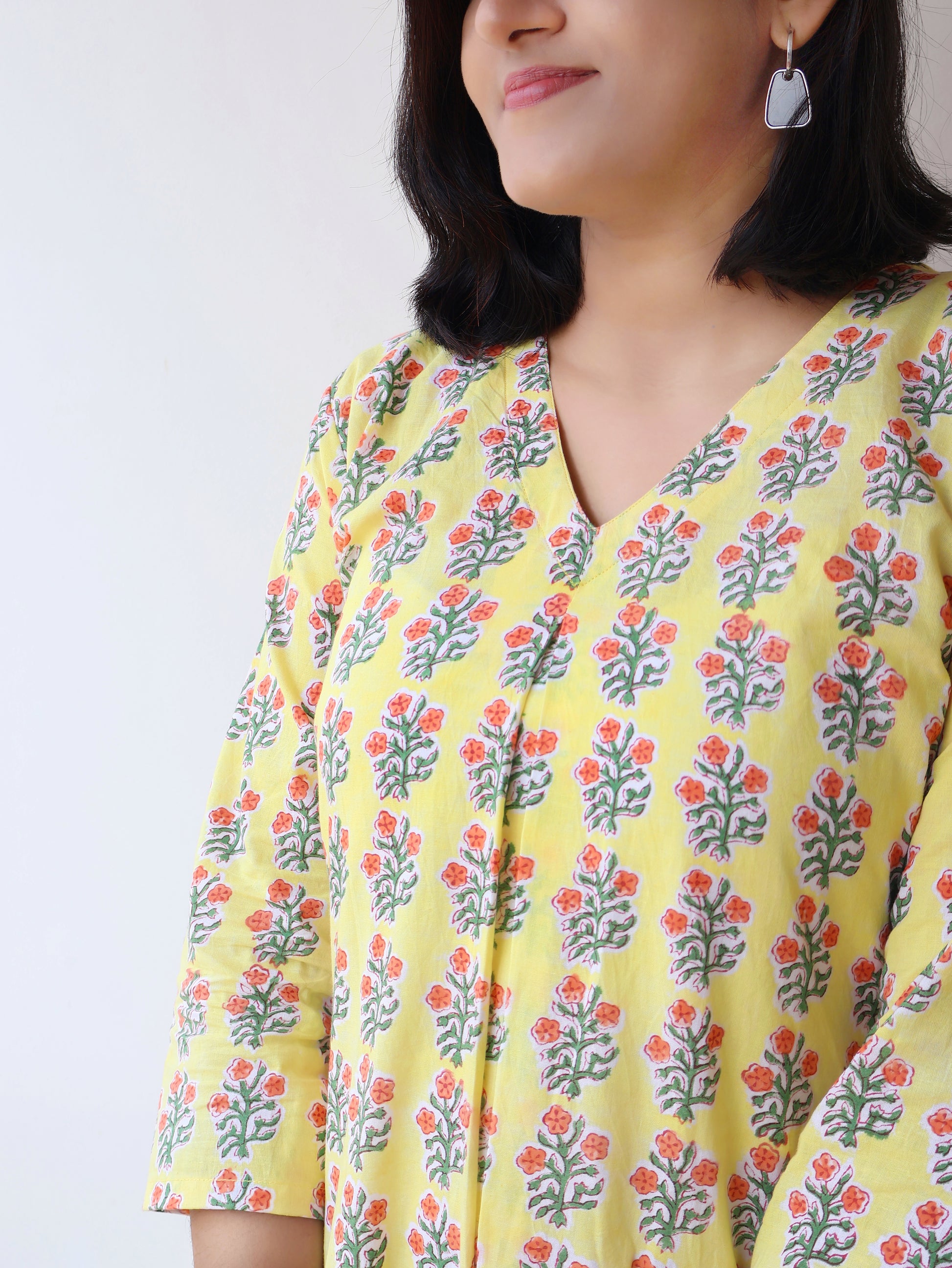 Yellow Glow Sanganeri Hand Block Cotton Kurta