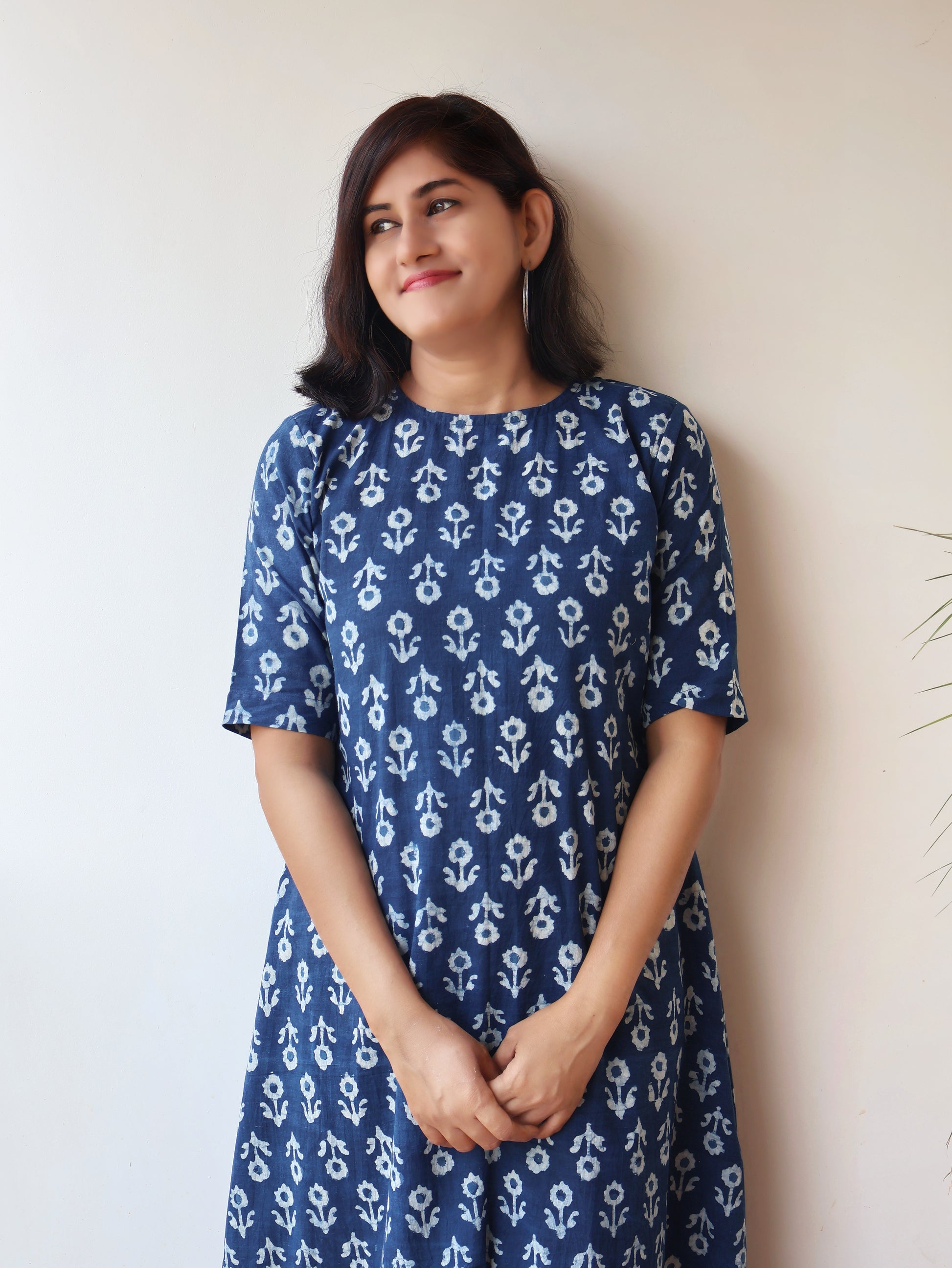 Indigo Lush Dabu Hand Block Cotton Kurta