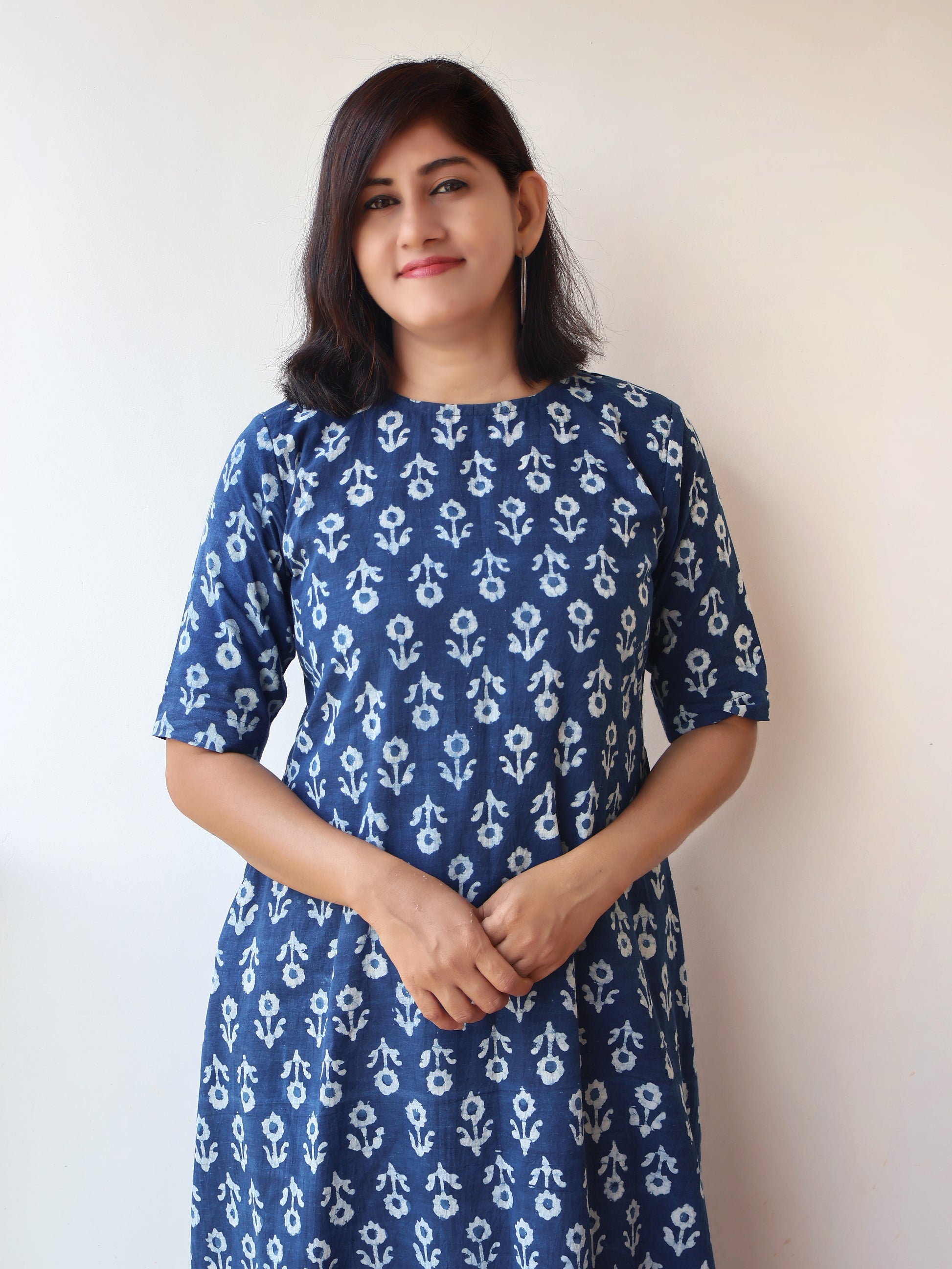 Indigo Lush Dabu Hand Block Cotton Kurta
