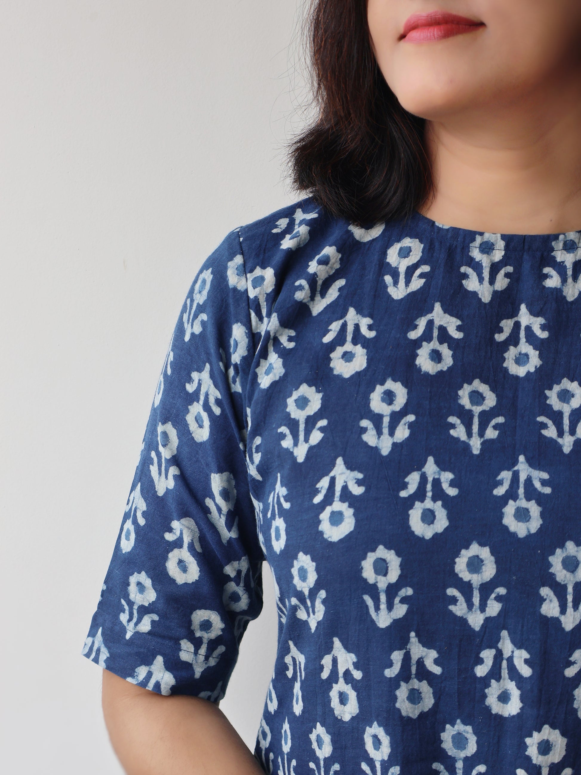 Indigo Lush Dabu Hand Block Cotton Kurta