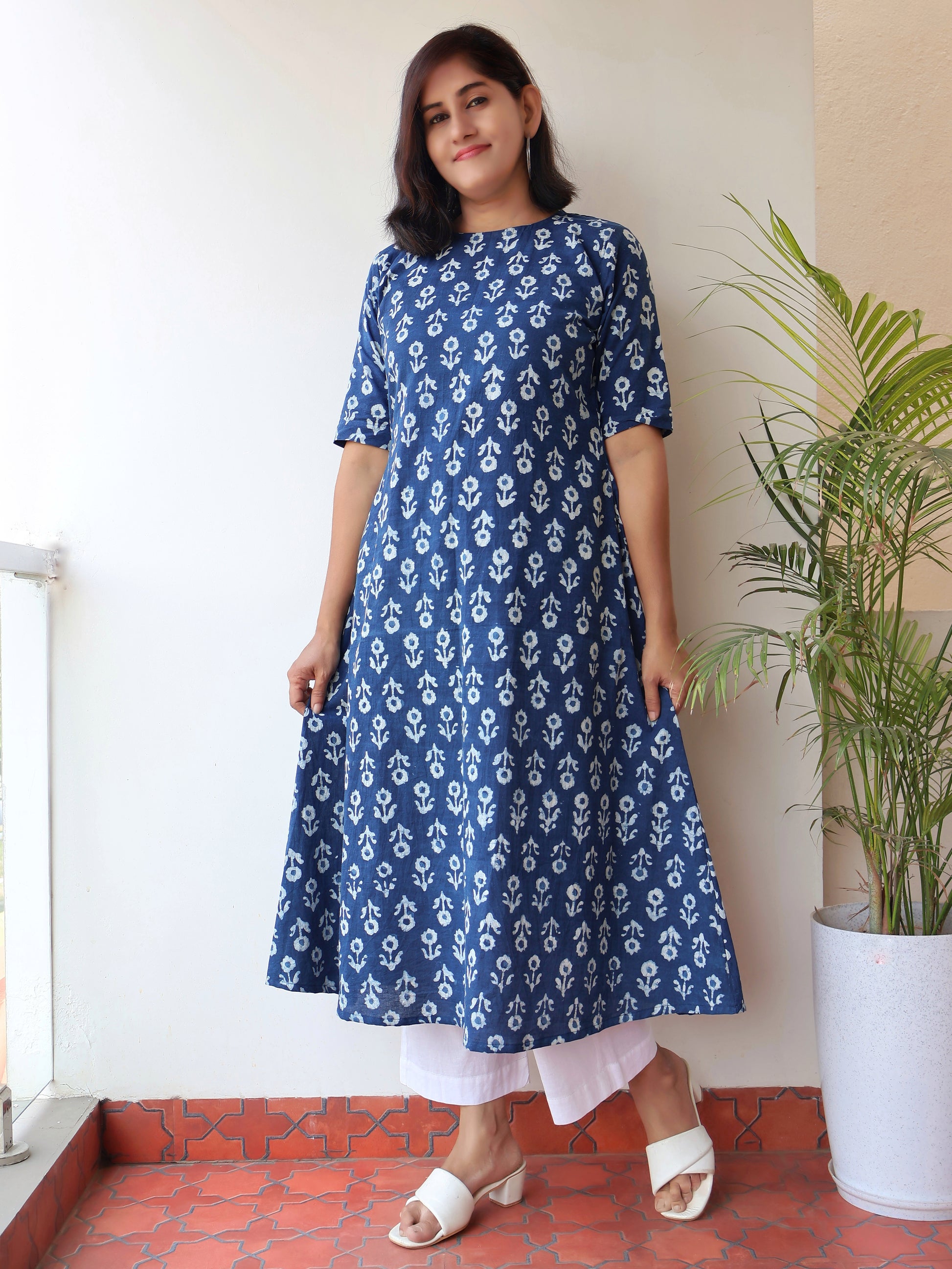 Indigo Lush Dabu Hand Block Cotton Kurta