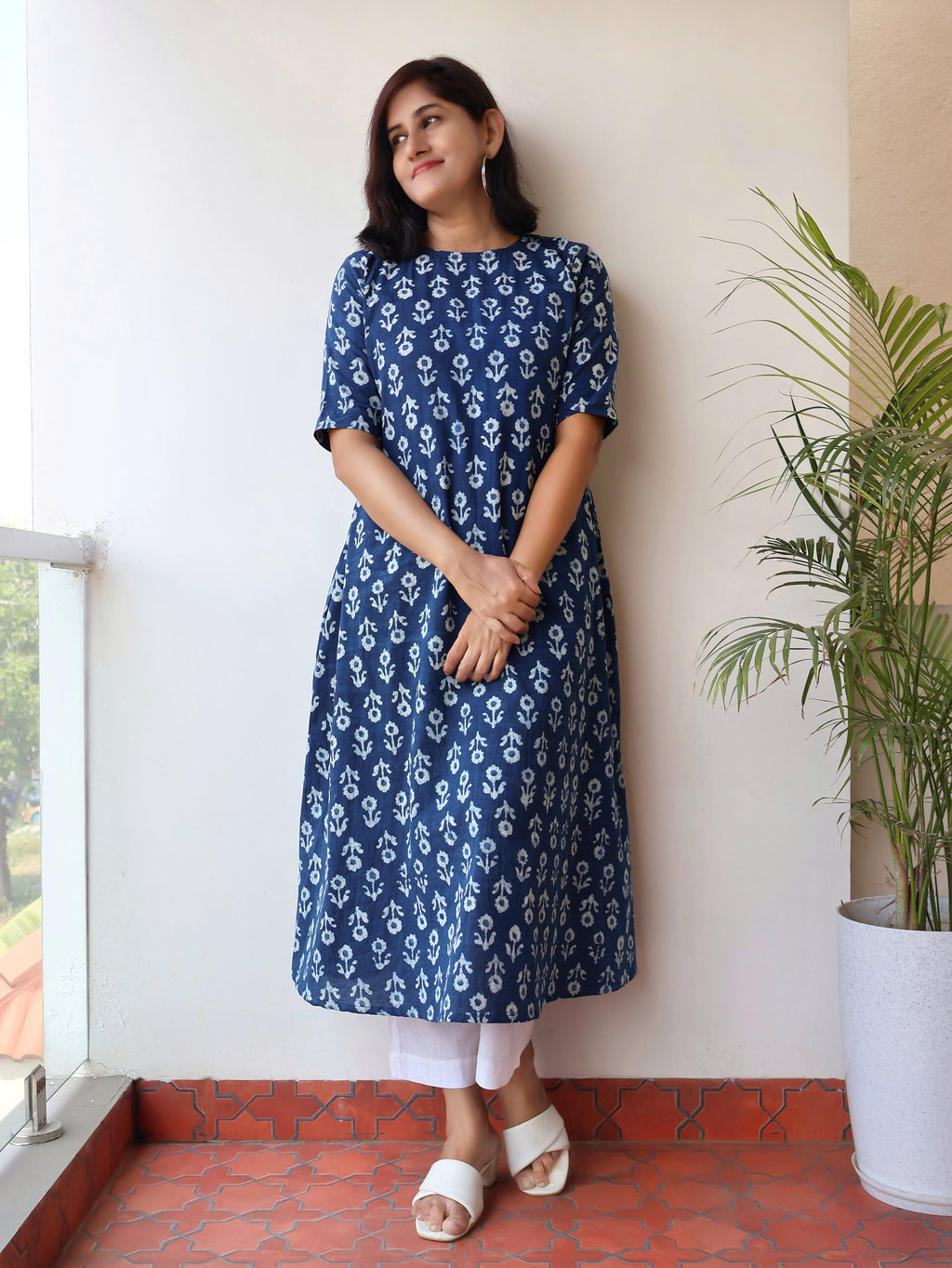 Indigo Lush Dabu Hand Block Cotton Kurta
