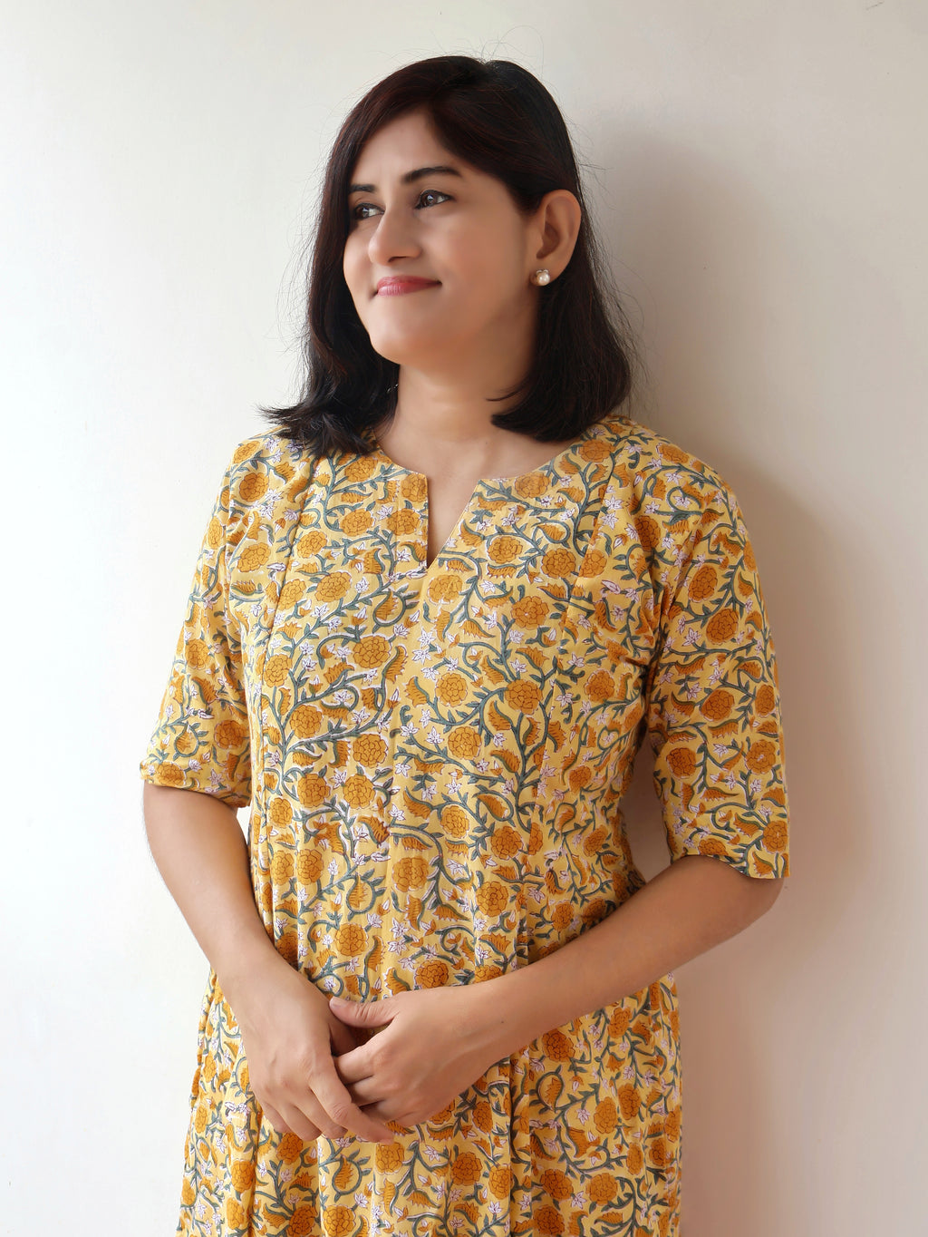 Yellow Amber Sanganeri Hand Block Cotton Kurta