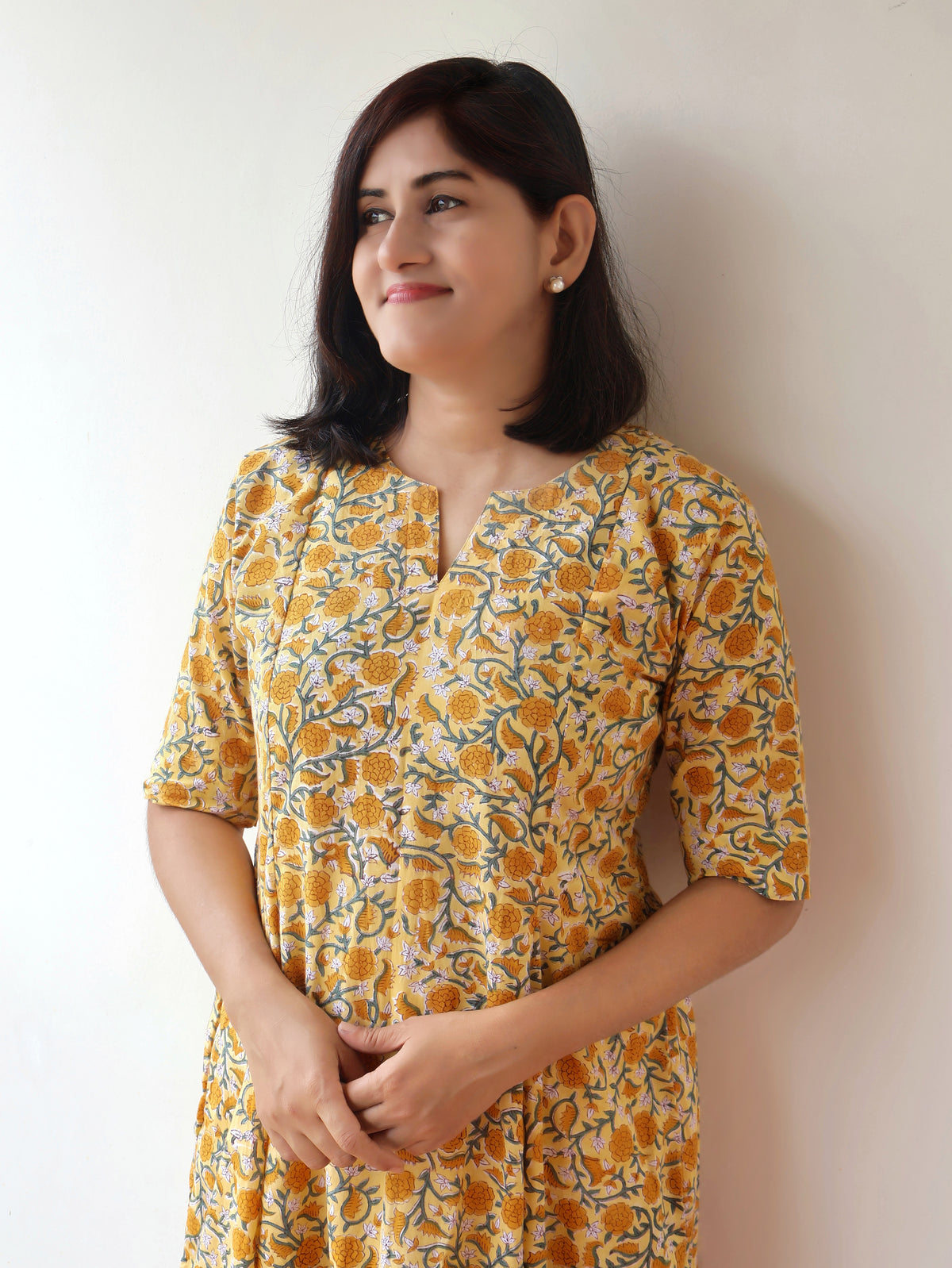 Yellow Amber Sanganeri Hand Block Cotton Kurta