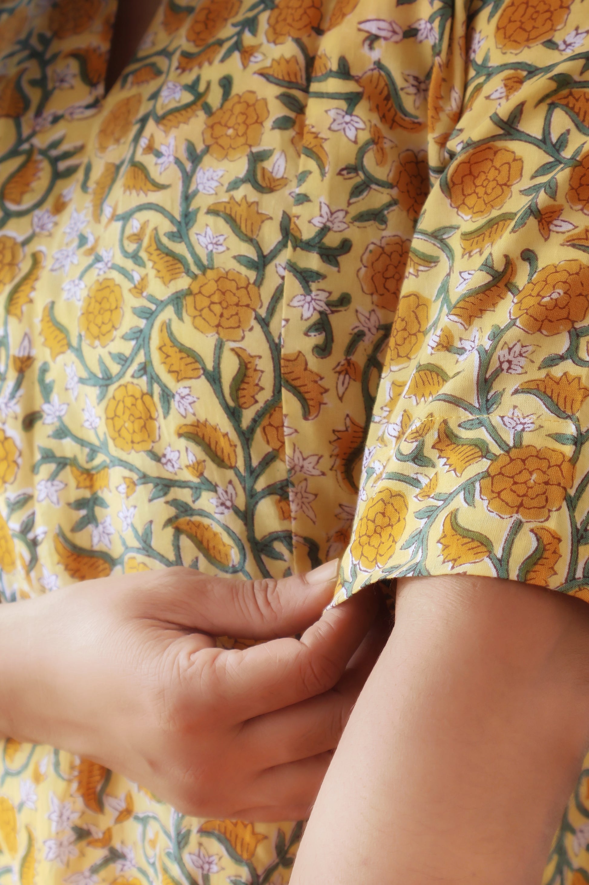 Yellow Amber Sanganeri Hand Block Cotton Kurta