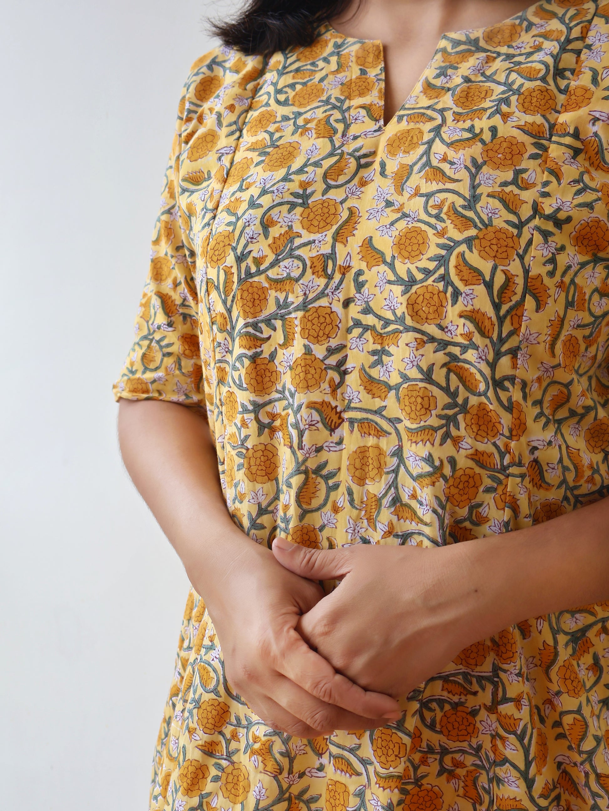 Yellow Amber Sanganeri Hand Block Cotton Kurta
