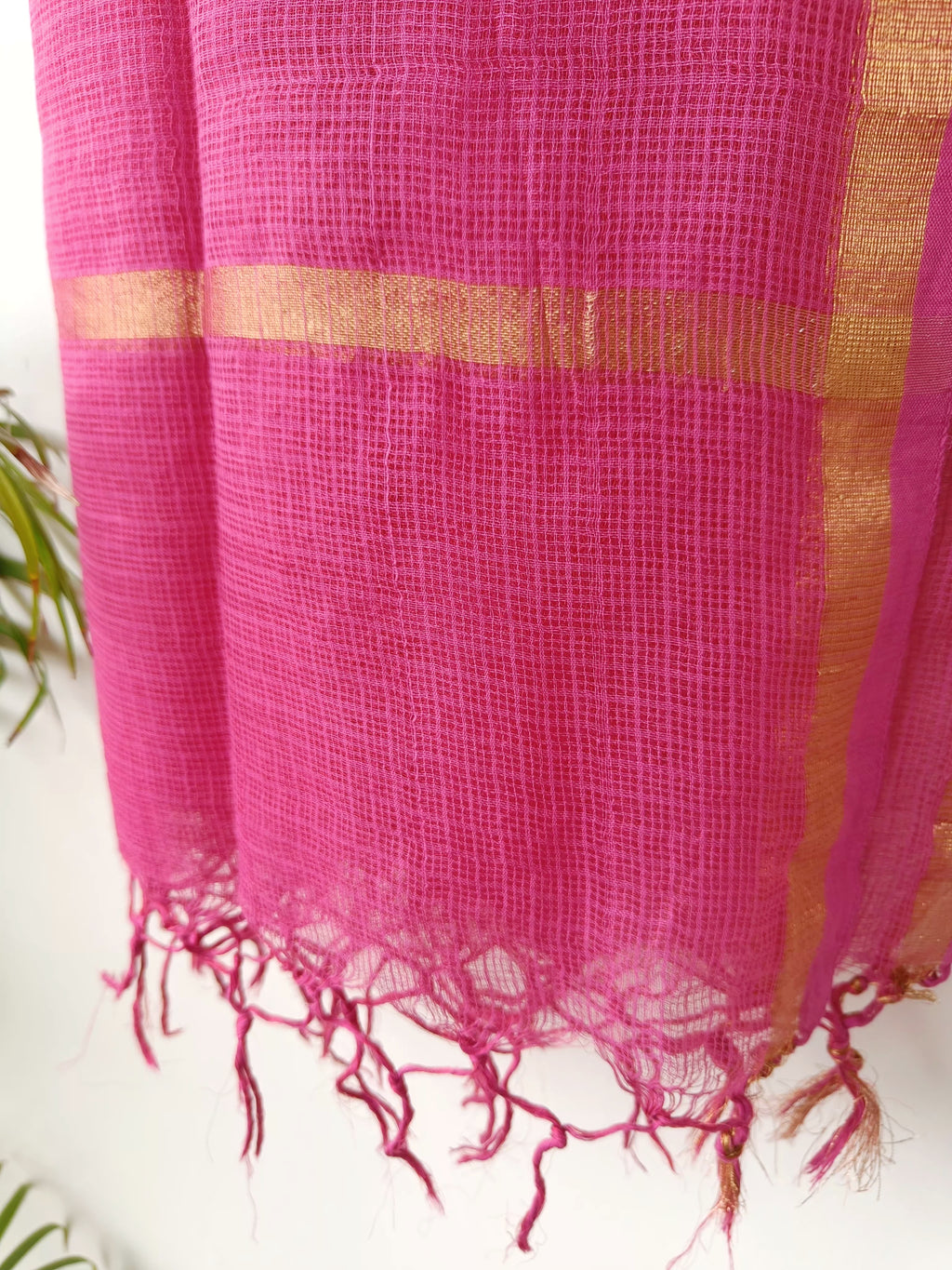 Pink Premium Pure Cotton Kota Doriya Dupatta with Zari Border