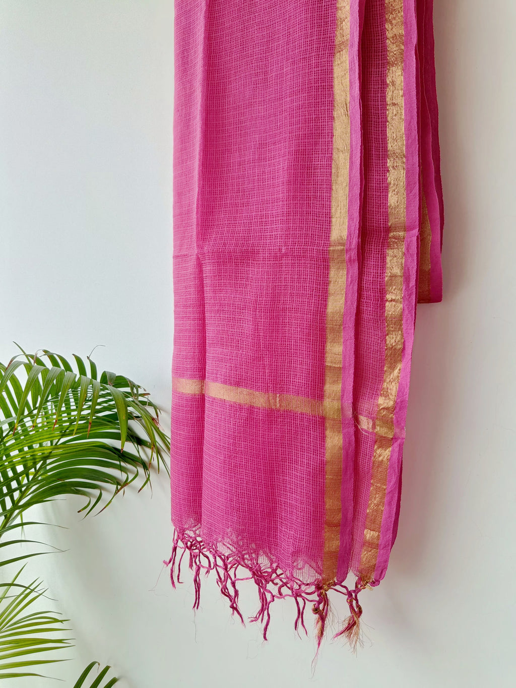 Pink Premium Pure Cotton Kota Doriya Dupatta with Zari Border
