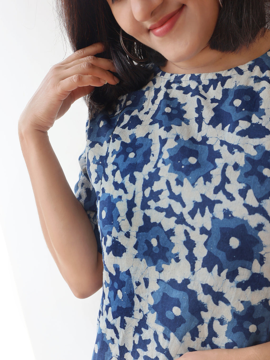 Indigo Melody Dabu Hand Block Cotton Short Top