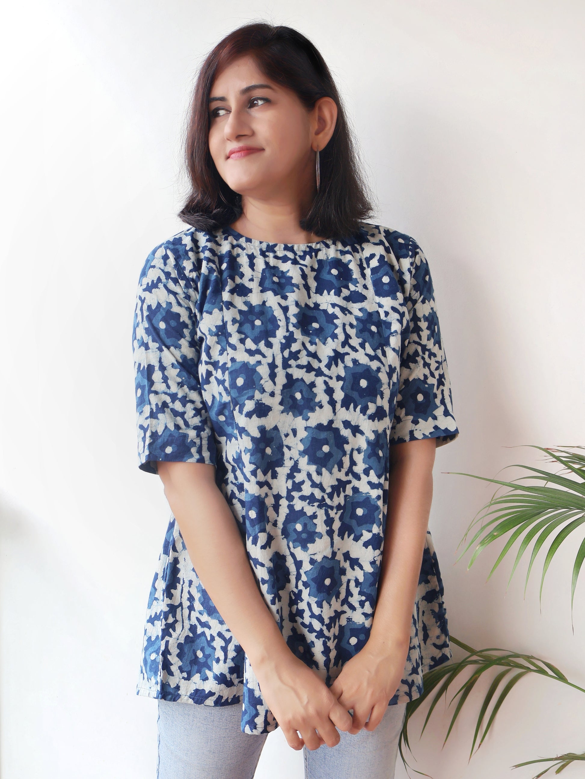 Indigo Melody Dabu Hand Block Cotton Short Top