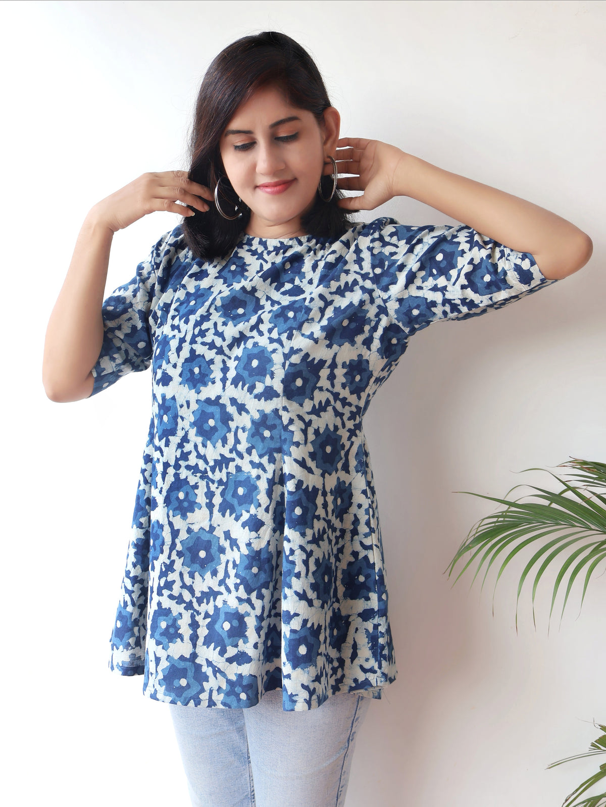 Indigo Melody Dabu Hand Block Cotton Short Top