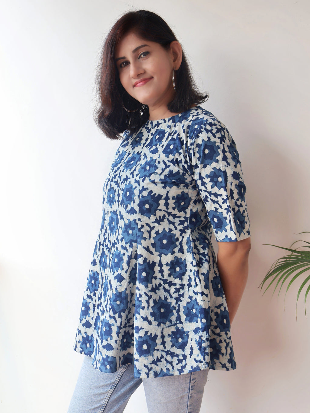Indigo Melody Dabu Hand Block Cotton Short Top