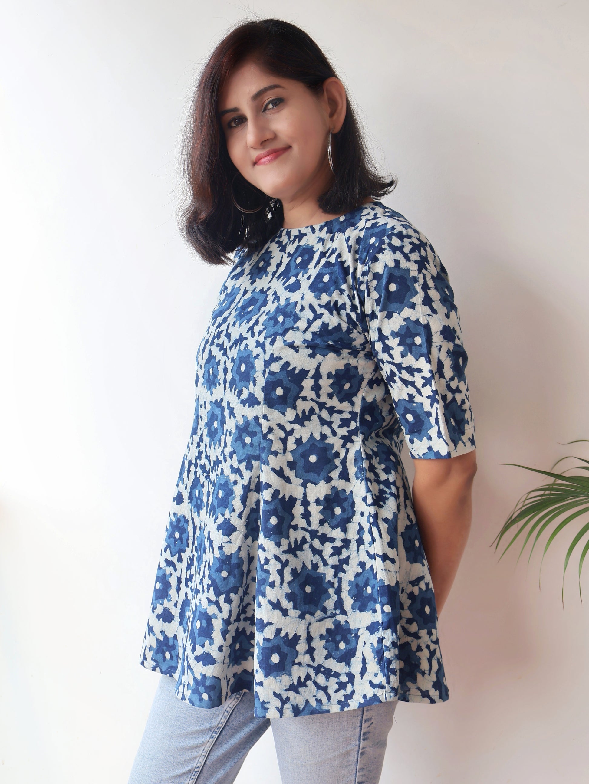 Indigo Melody Dabu Hand Block Cotton Short Top