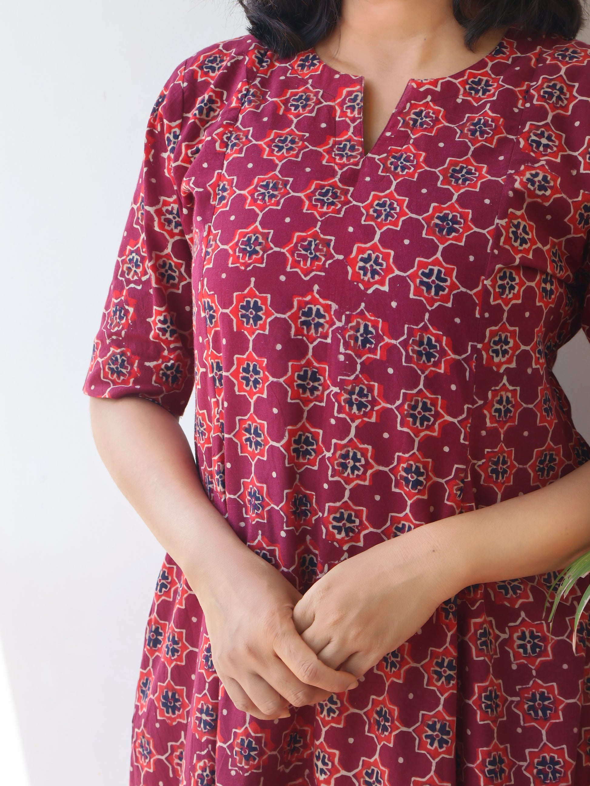Maroon Admire Ajrakh Hand Block Cotton Kurta