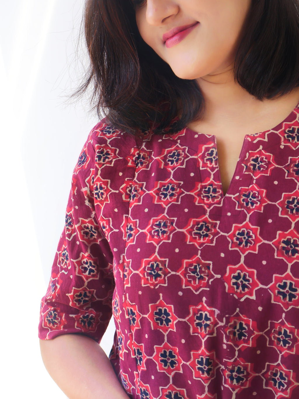 Maroon Admire Ajrakh Hand Block Cotton Kurta