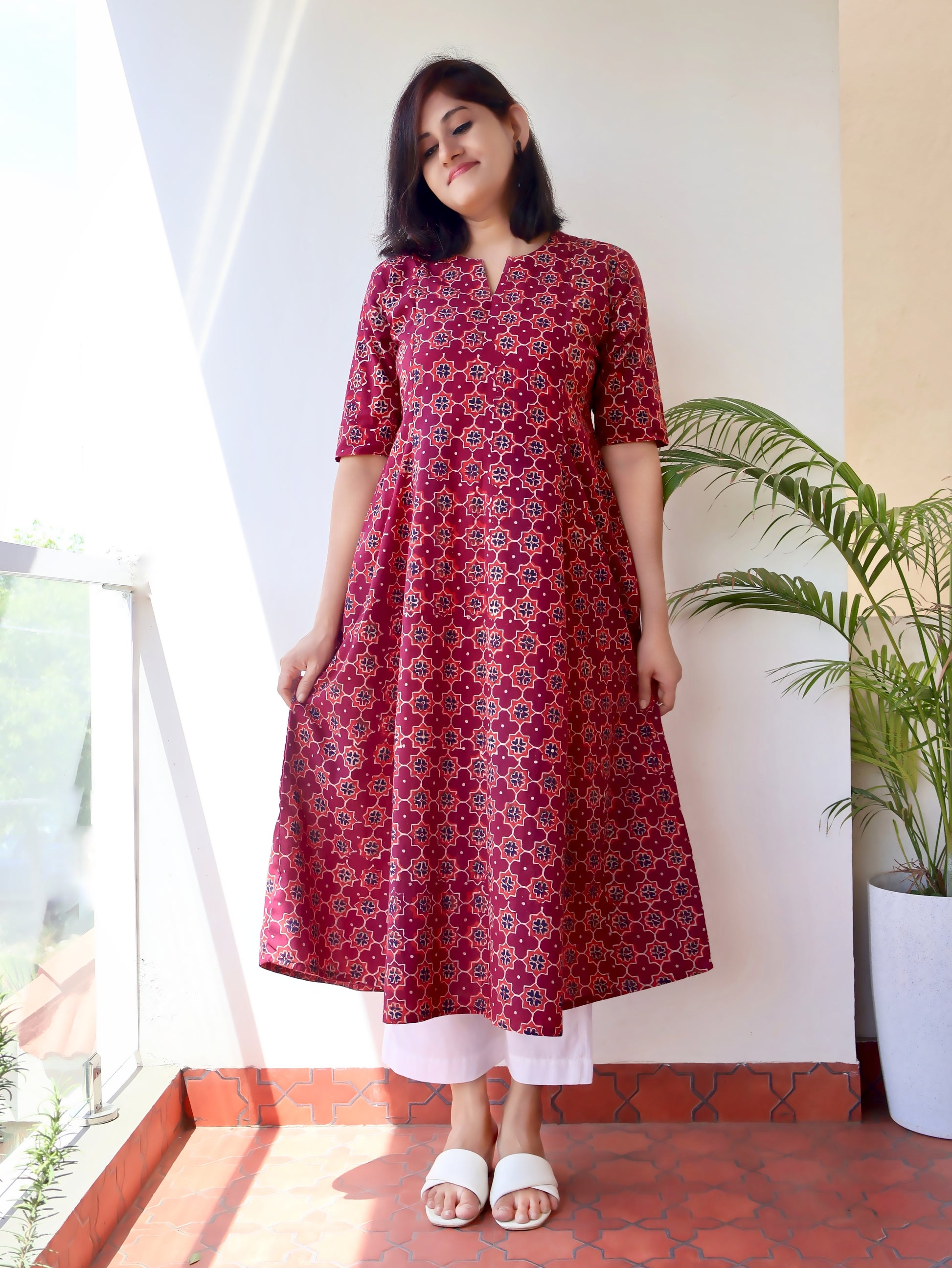 Maroon Admire Ajrakh Hand Block Cotton Kurta