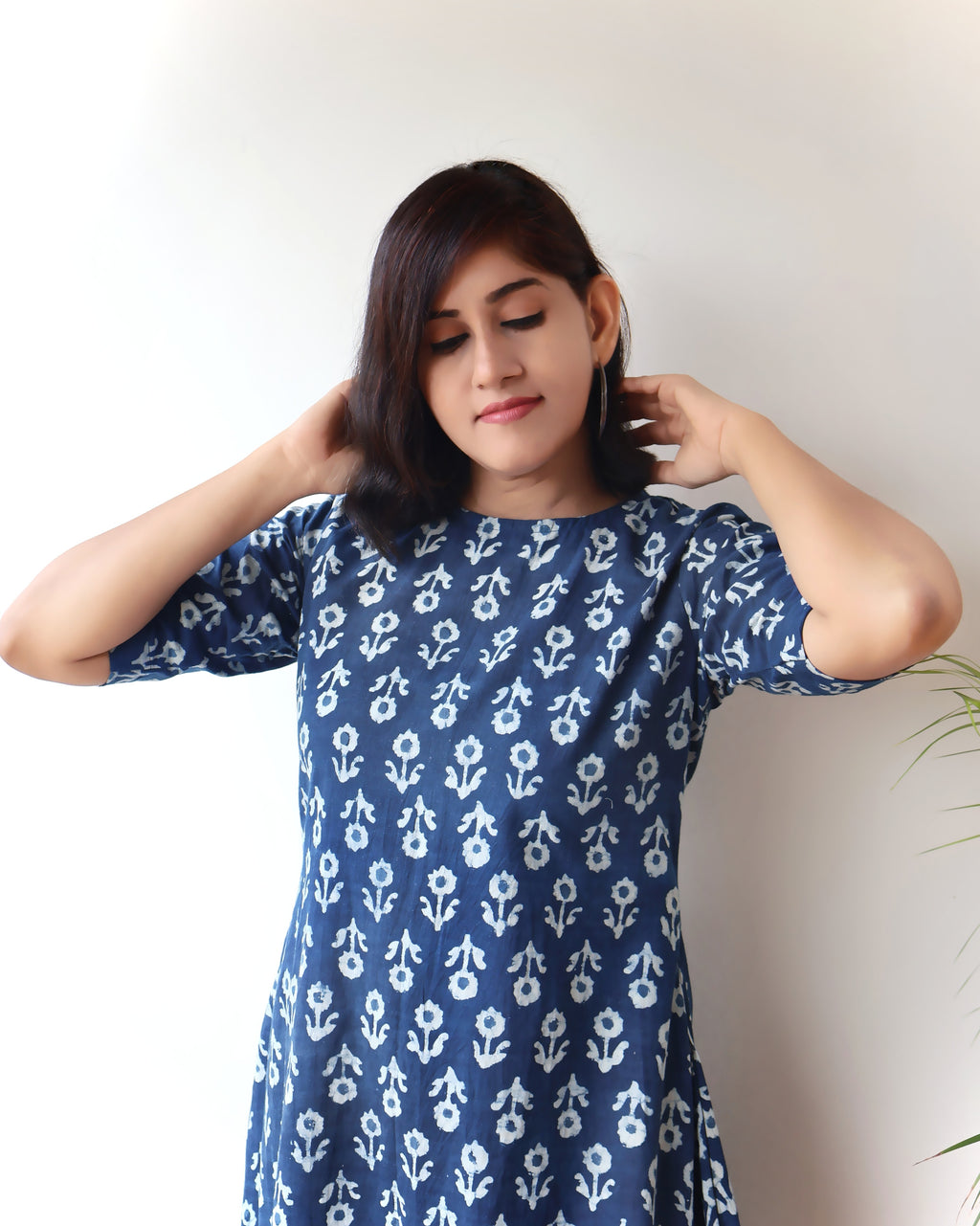 Indigo Lush Dabu Hand Block Cotton Kurta