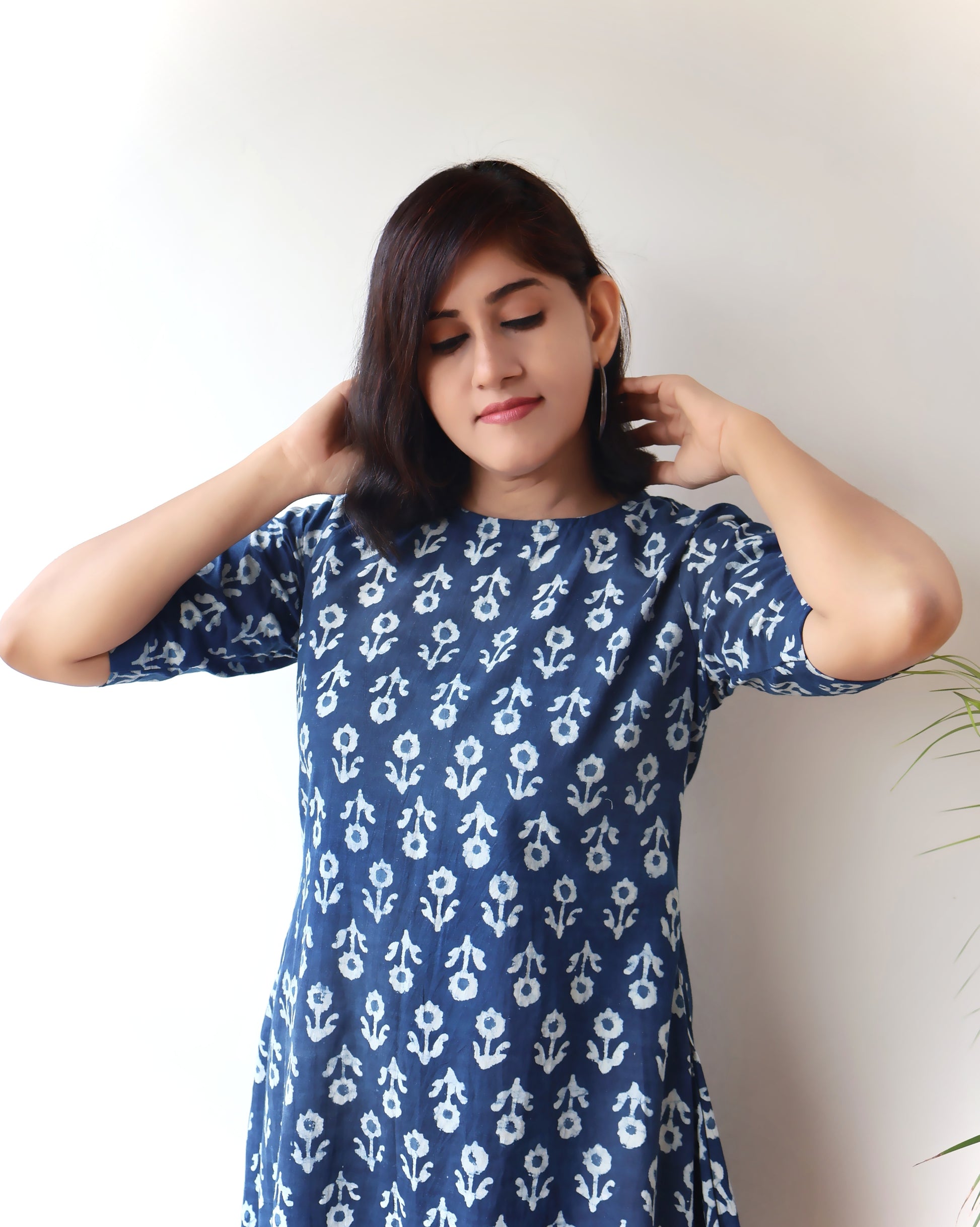 Indigo Lush Dabu Hand Block Cotton Kurta