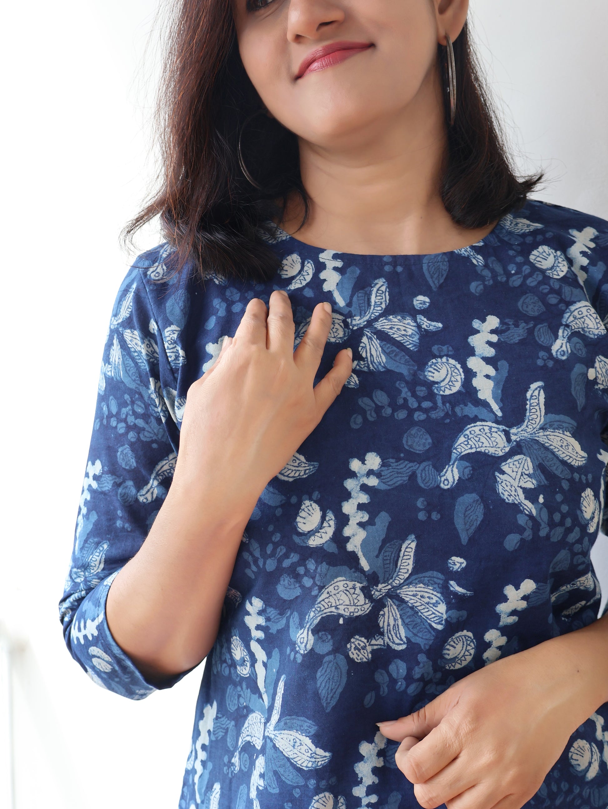 Indigo Blue Terra Dabu Hand Block Cotton Straight Kurta