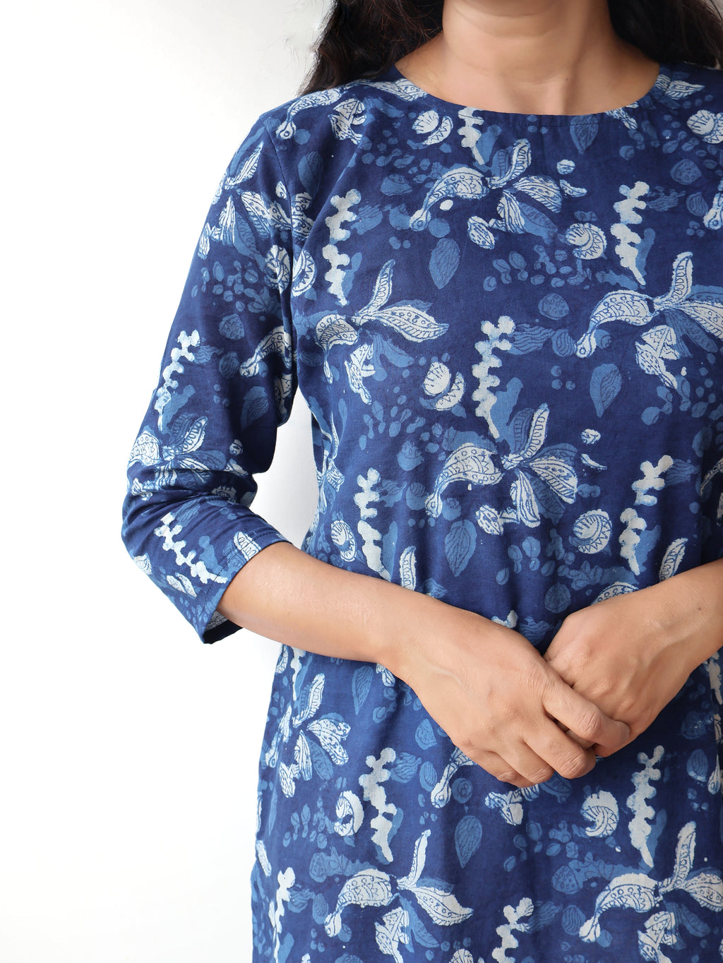 Indigo Blue Terra Dabu Hand Block Cotton Straight Kurta