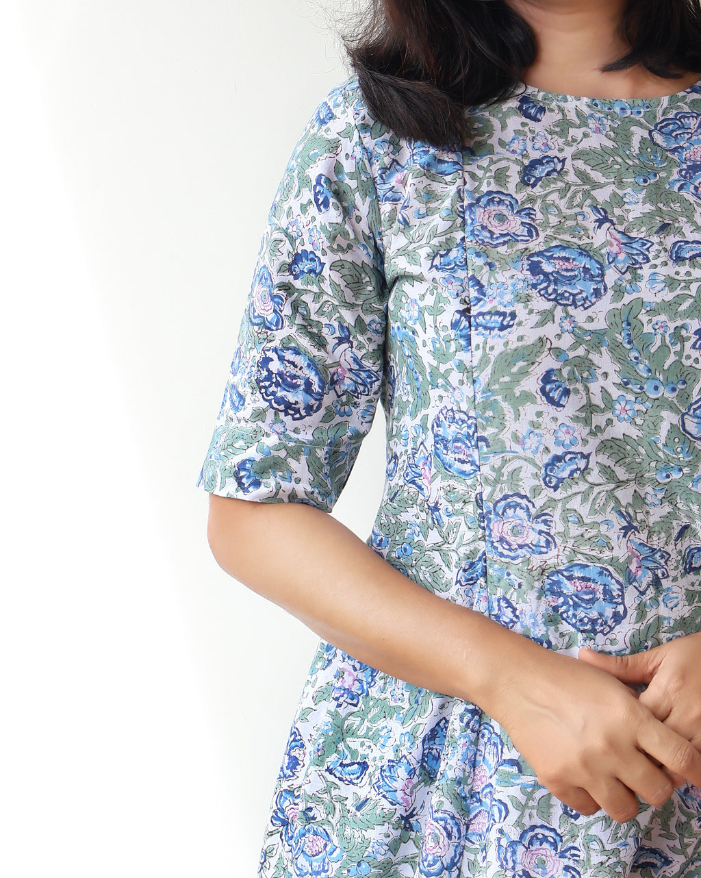 White Fern Floral Sanganeri Hand Block Cotton Kurta