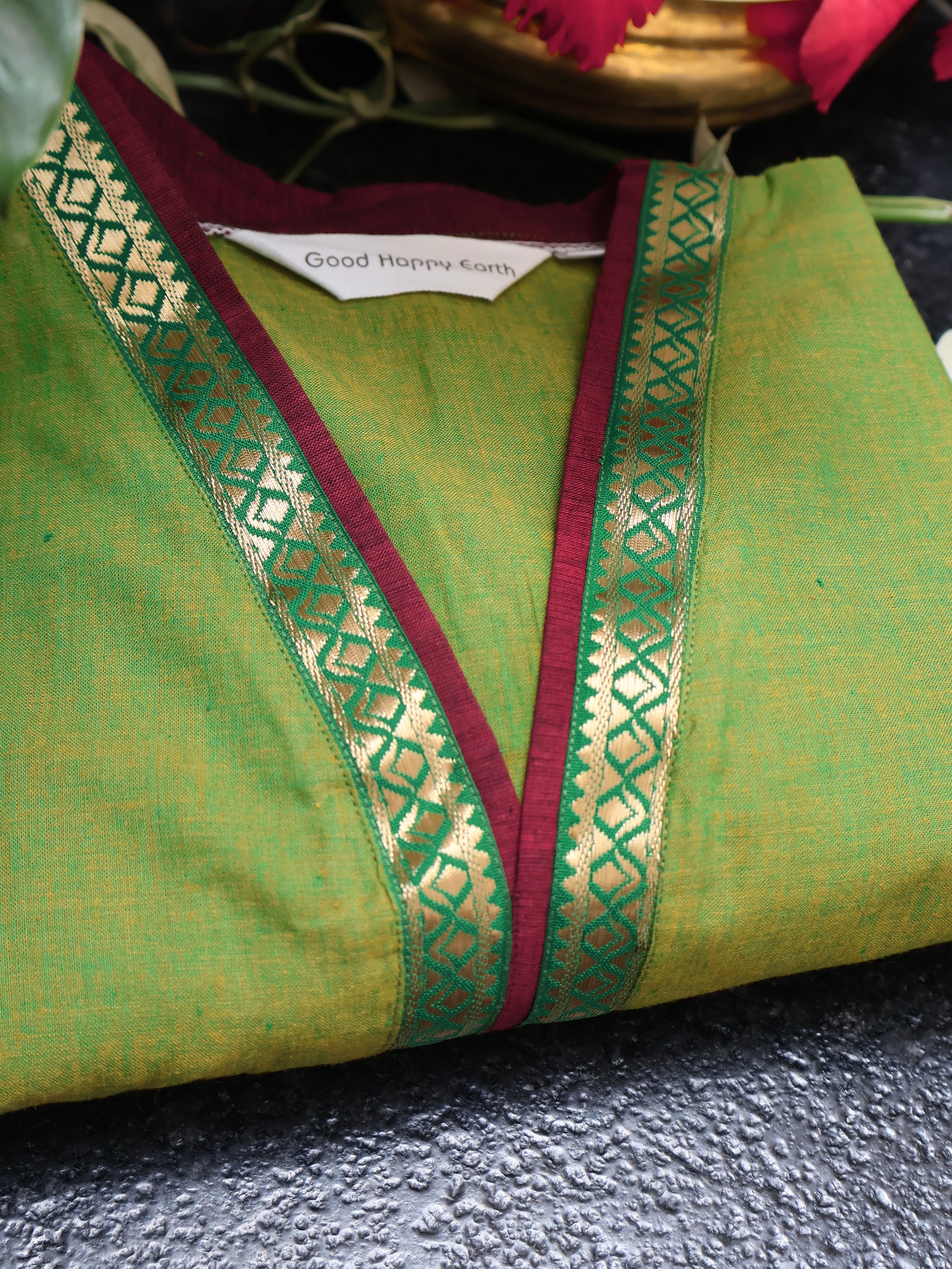 Tulsi Green Ethnic Handloom Cotton Kurta