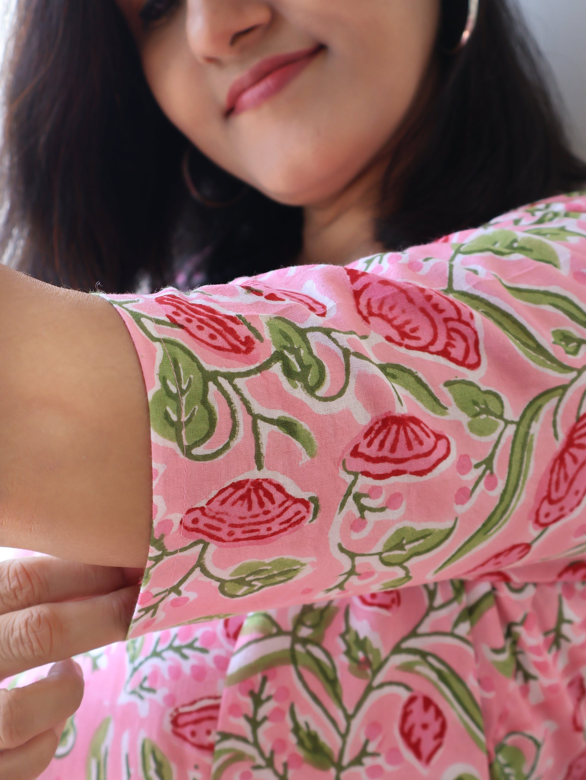 Pastel Pink Sanganeri Hand Block Cotton Kurta