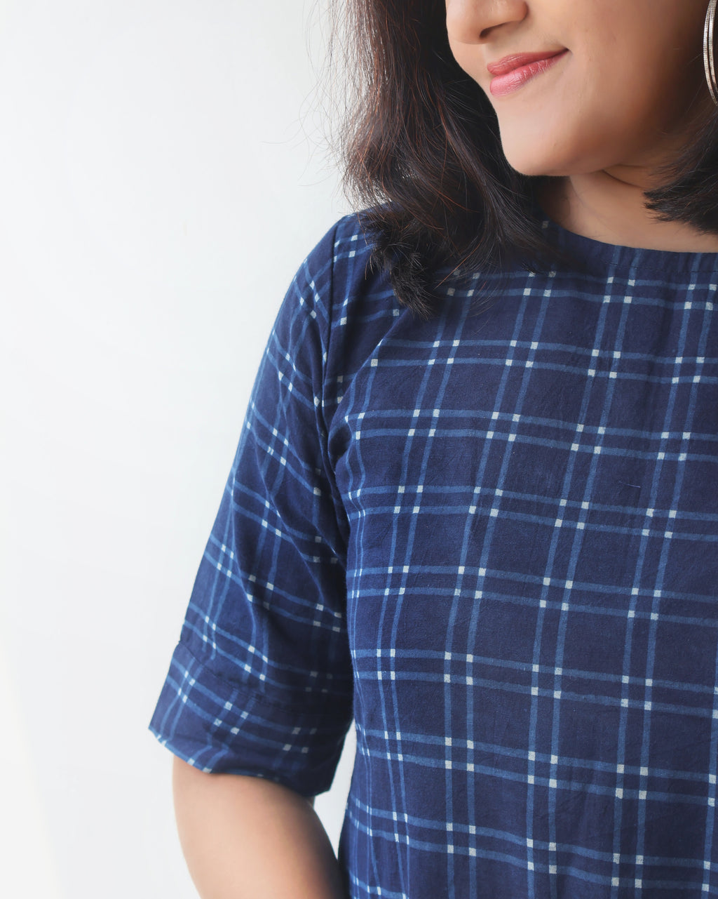 Indigo Checks Dabu Hand Block Cotton Kurta