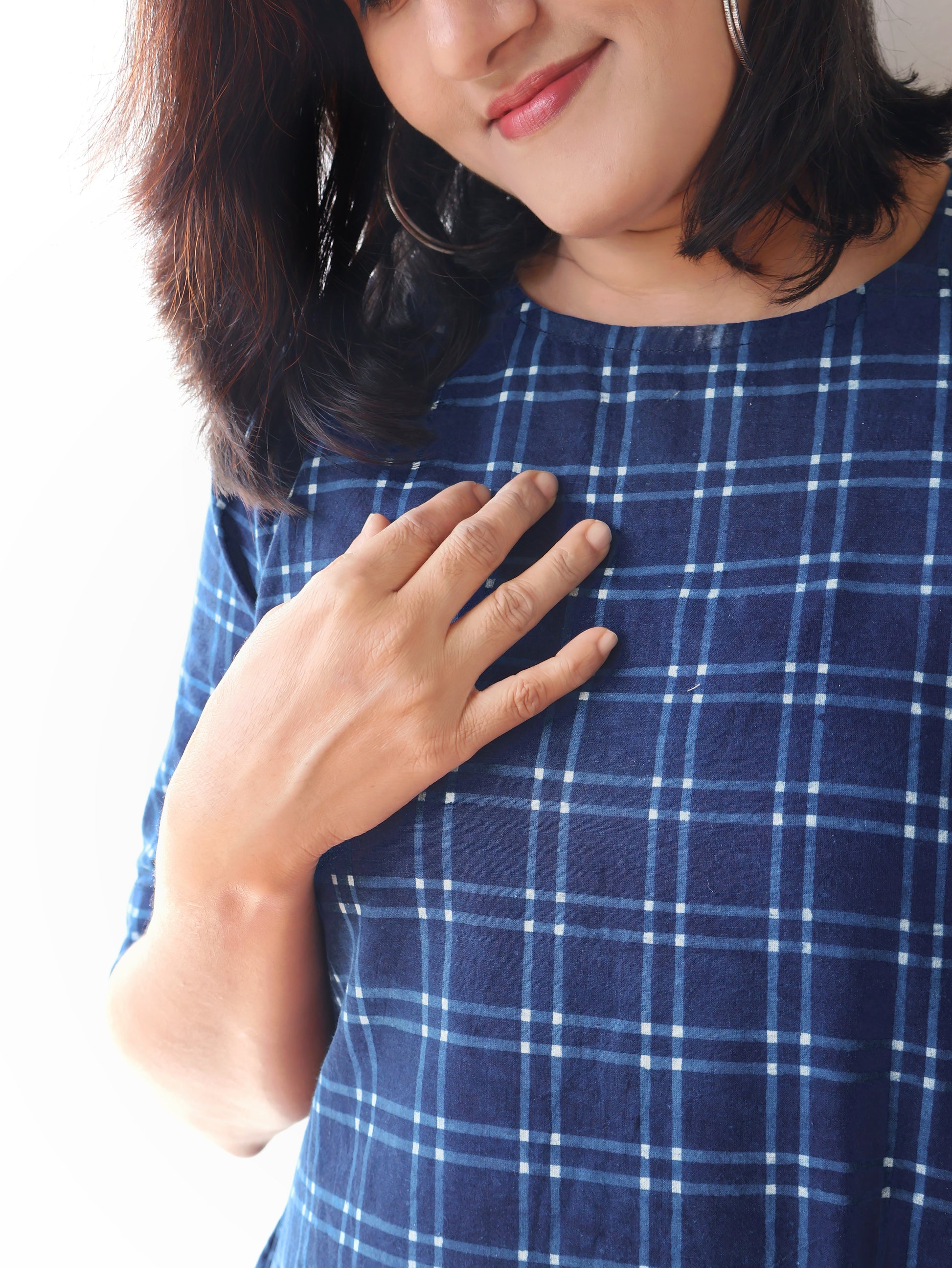 Indigo Checks Dabu Hand Block Cotton Kurta