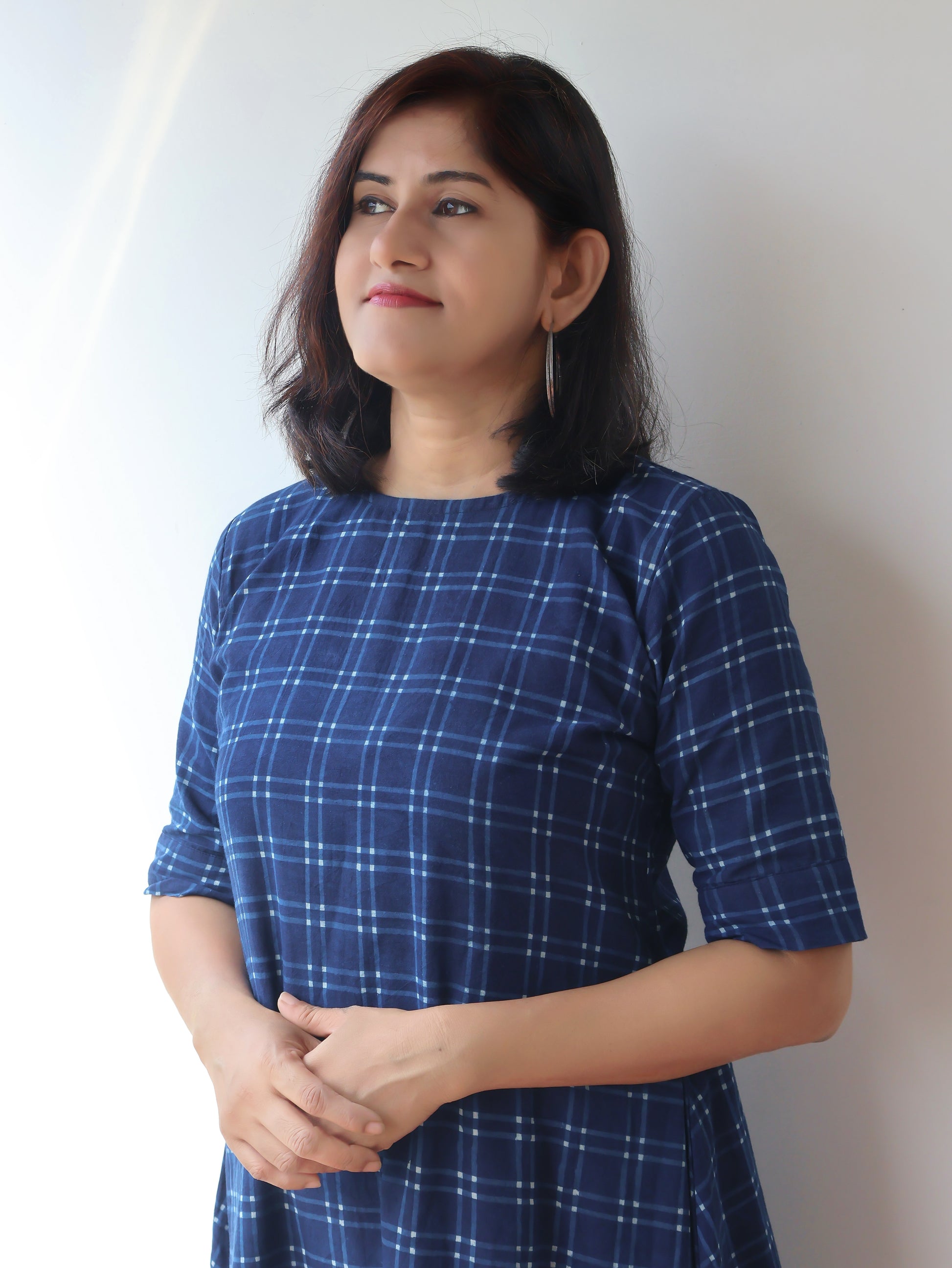 Indigo Checks Dabu Hand Block Cotton Kurta