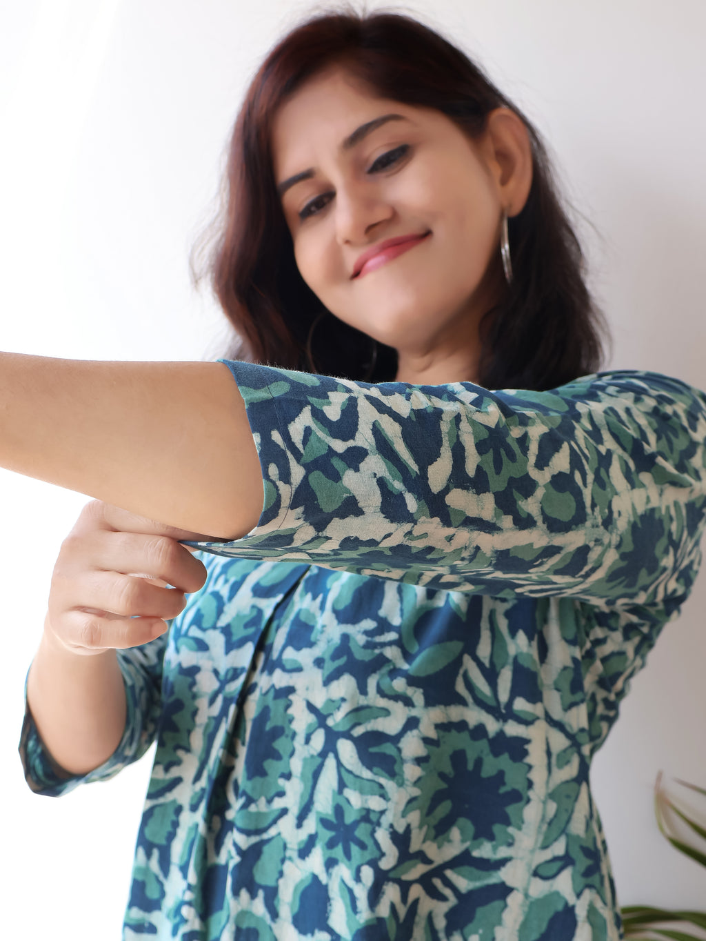 Teal Blue Dabu Hand Block Cotton Kurta